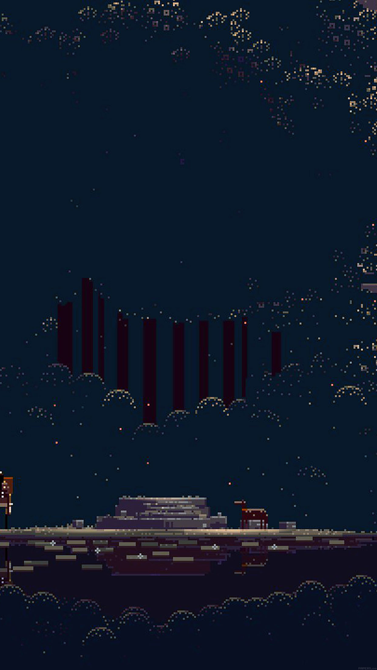 Pixel art, Notte, Città, Blu scuro, sfondo iPhone 6S