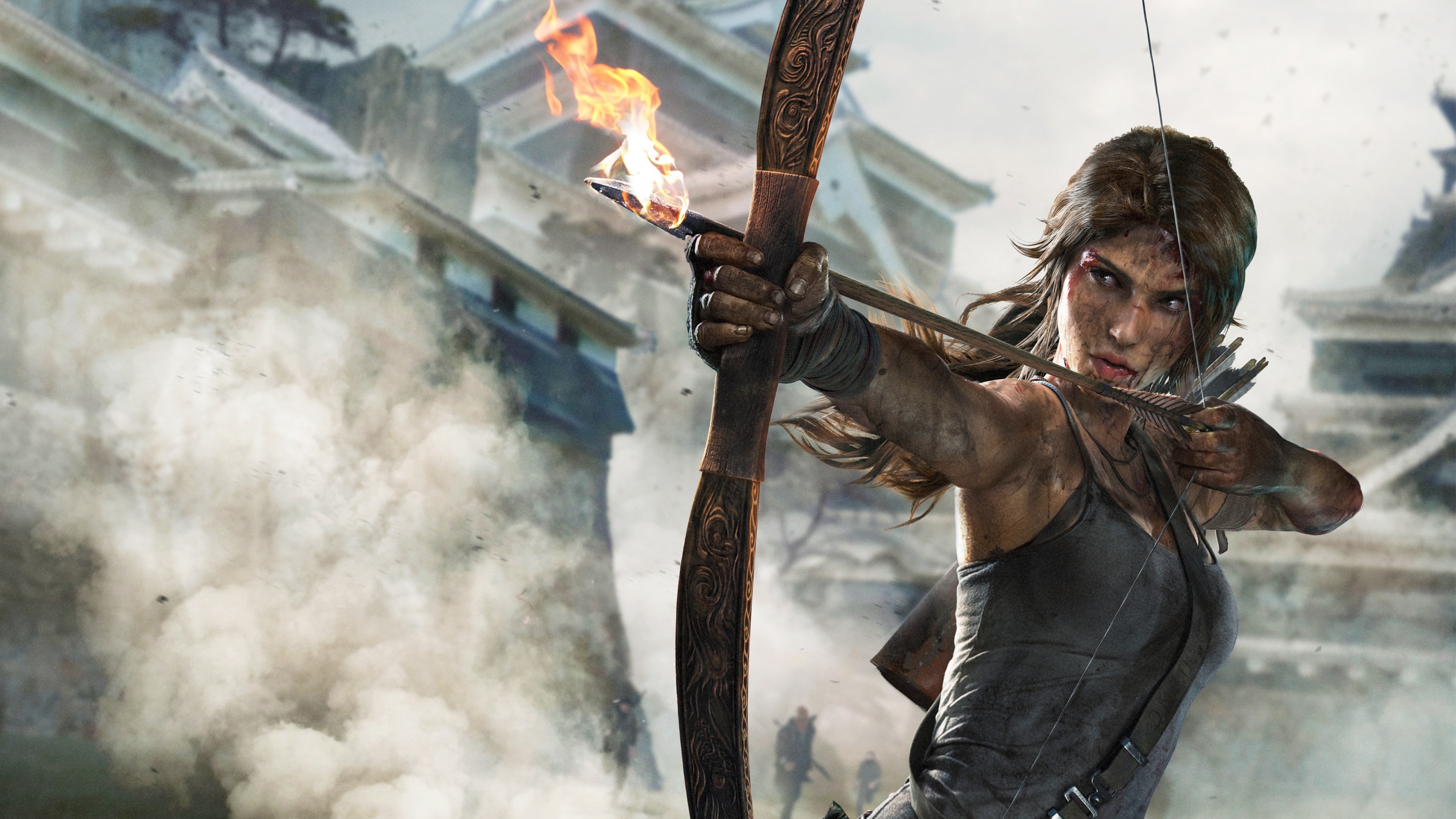 Lara Croft, Tomb Raider (2013), Freccia infuocata, Arco, 4K, sfondo Windows 11