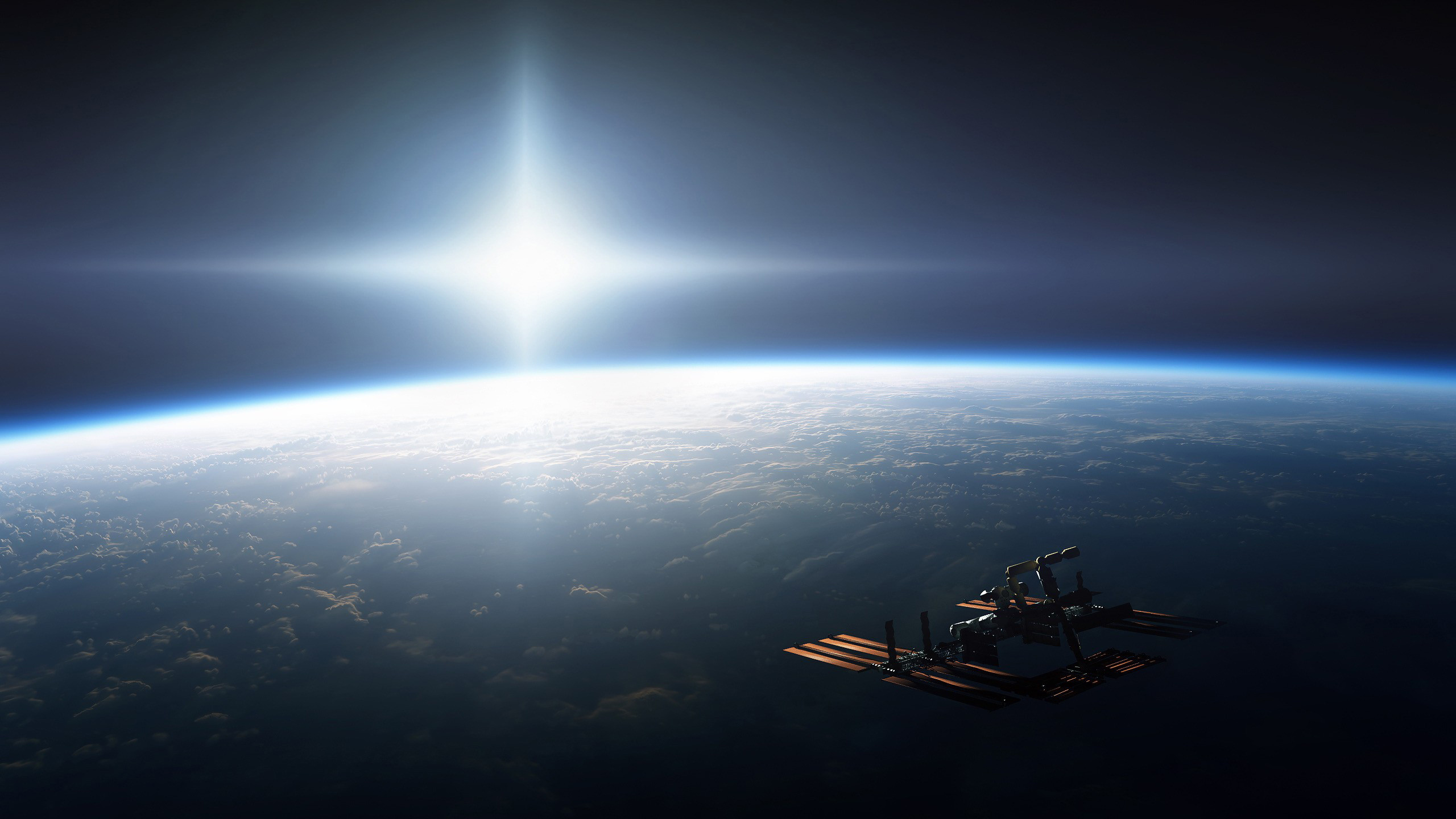 Stazione Spaziale Internazionale, Terra, Sole, Orbita, 2K, sfondo Windows 11