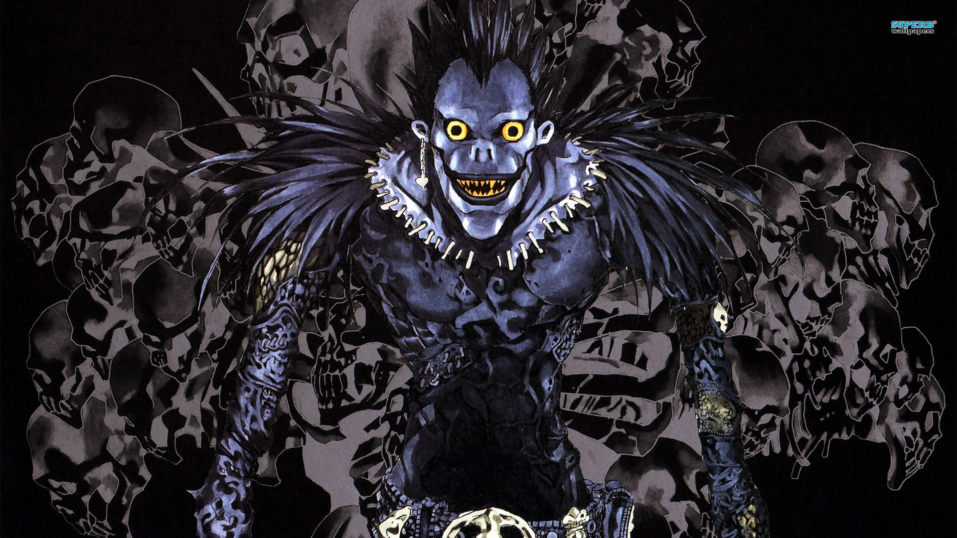 Ryuk, Death Note, Teschi, Shinigami, Toni blu, Full HD, sfondo per PC