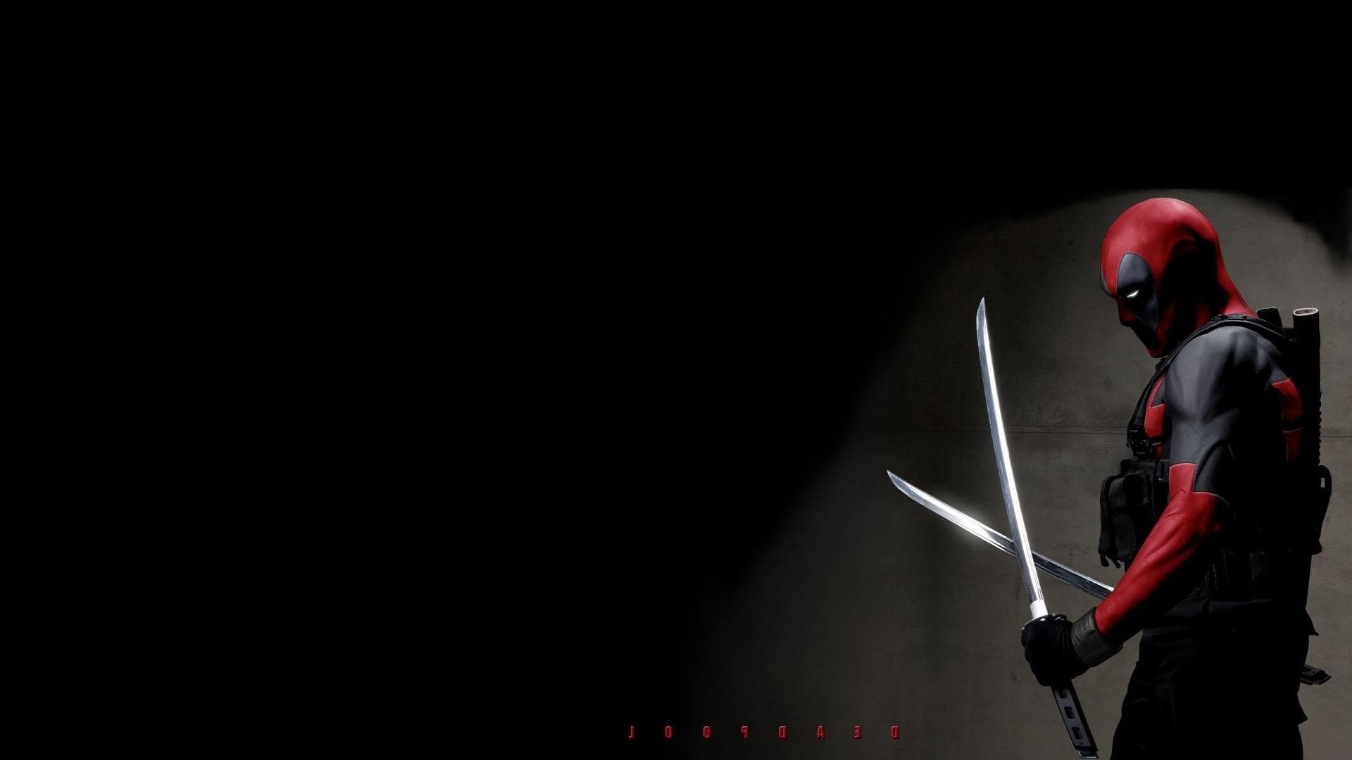 Deadpool, Ryan Reynolds, Katana, Sfondo nero, Full HD, wallpaper per computer