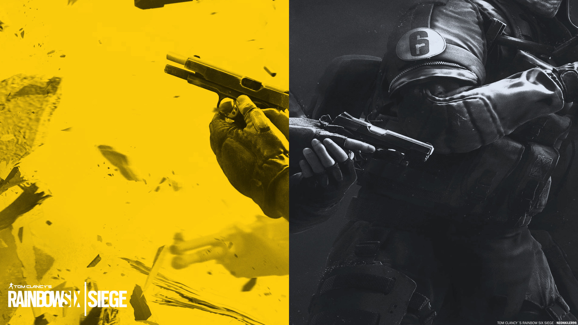 Rainbow Six Siege, Pistola, Giallo e nero, Operatore, Sparatutto tattico, sfondo 16:9 Full HD