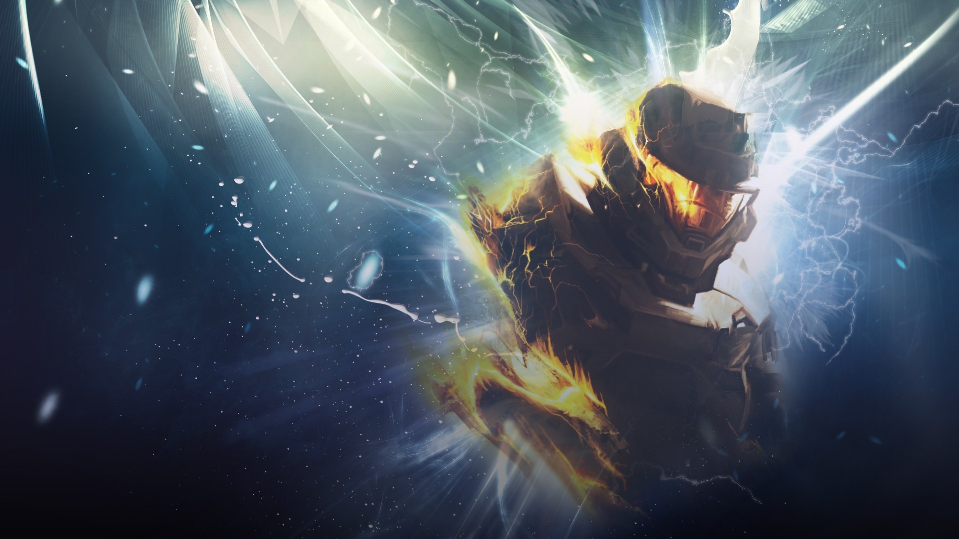 Master Chief, Halo, Arte digitale, Fiamme, Full HD 1080p, sfondo desktop