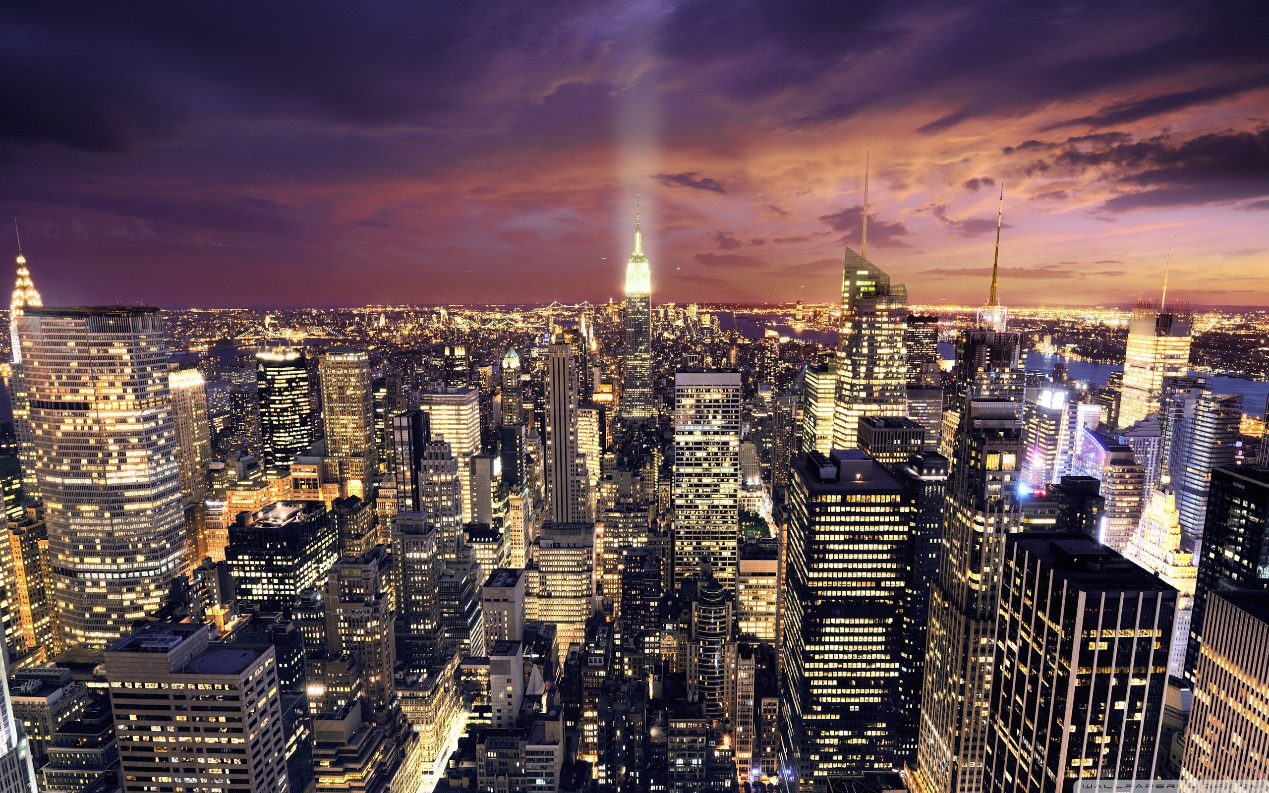 Empire State Building, Manhattan, Notte, Vista aerea, 2K, sfondo per PC e portatile