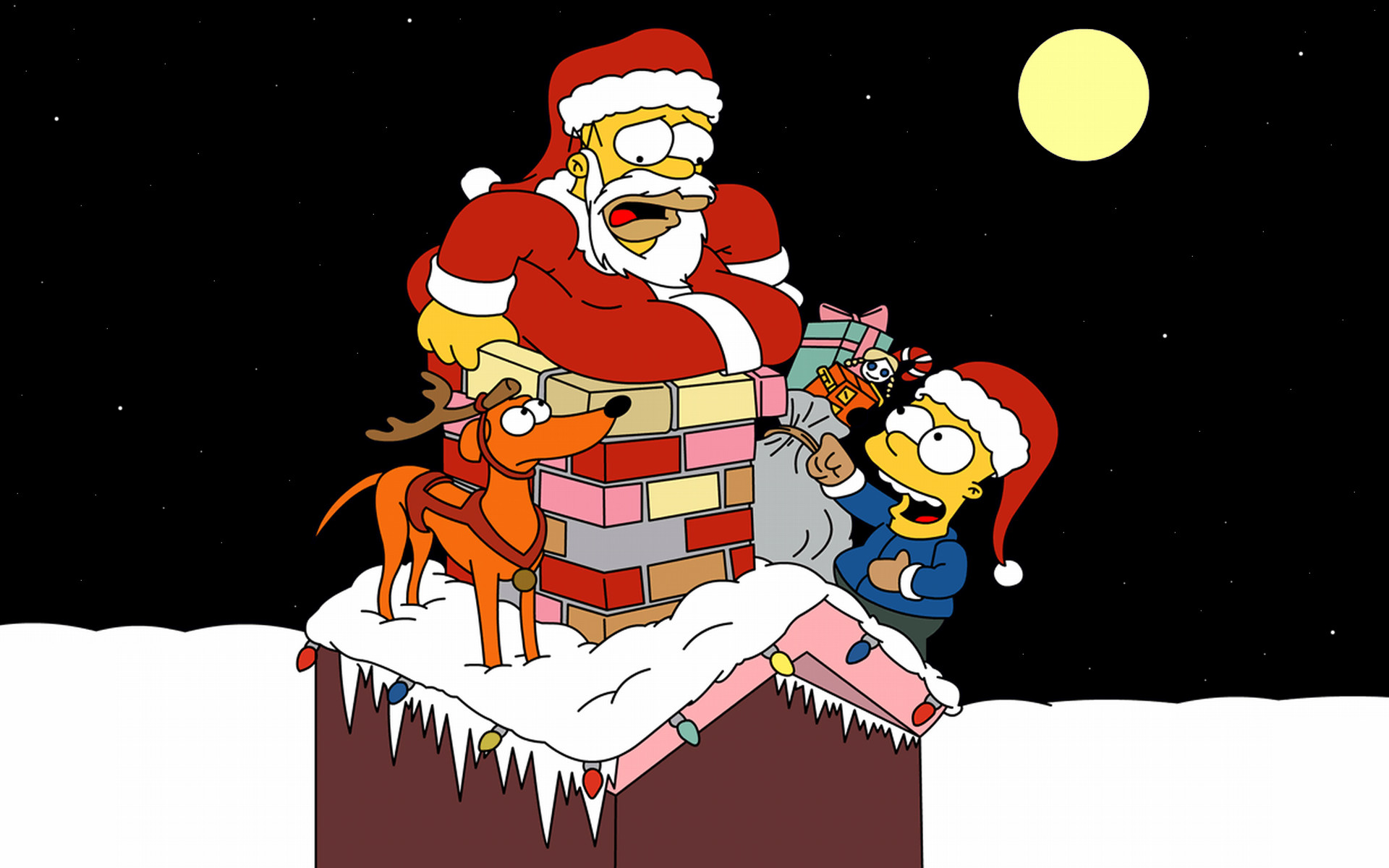 I Simpson, Homer Simpson, Bart Simpson, Babbo Natale, Camino, Full HD, sfondo per PC