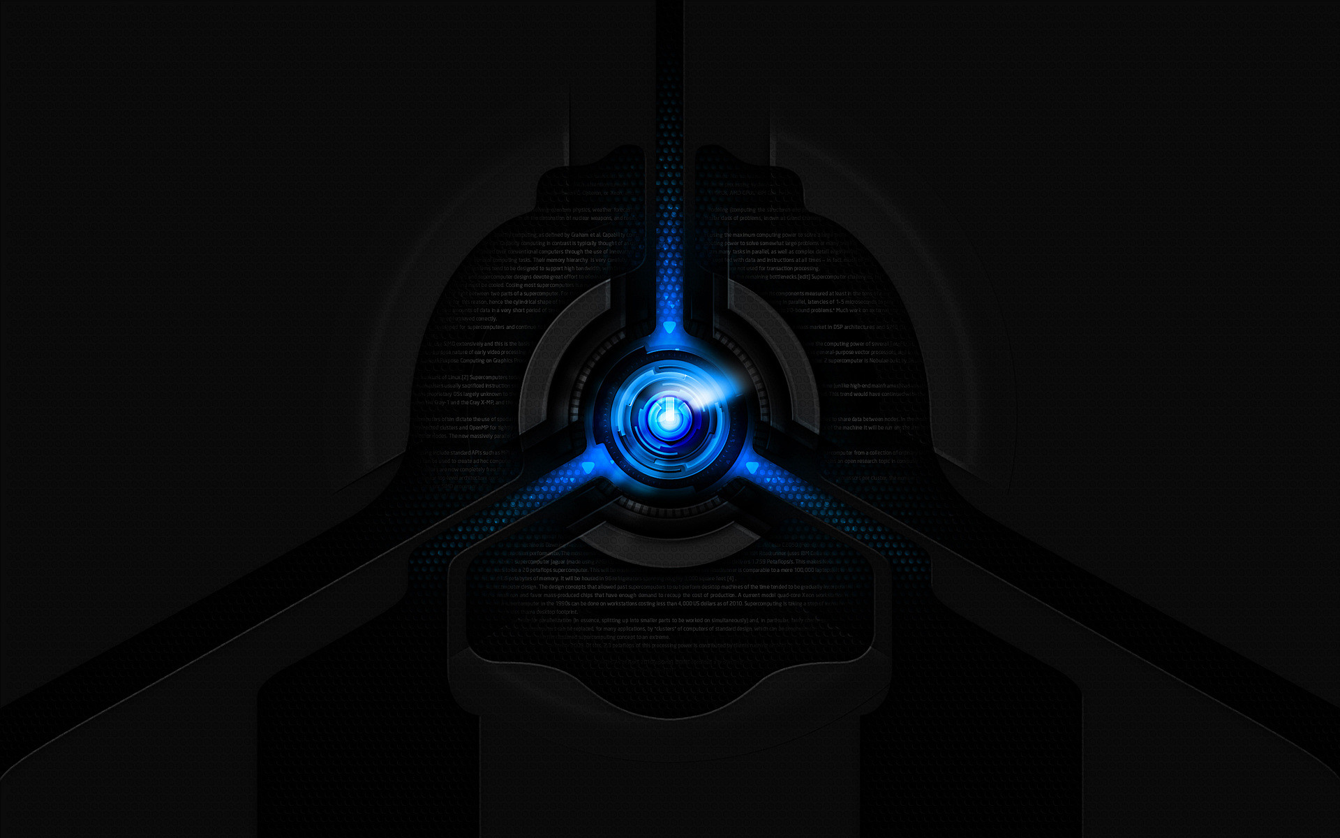 Logo meccanico, Luce blu, Sfondo nero, Fantascienza, Full HD, wallpaper per portatile