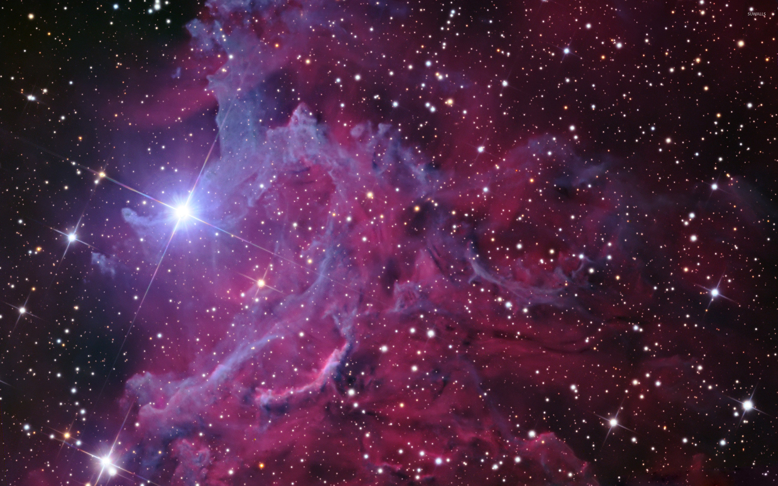 Nebulosa, Spazio, Magenta, Stelle, 2K, wallpaper per portatile