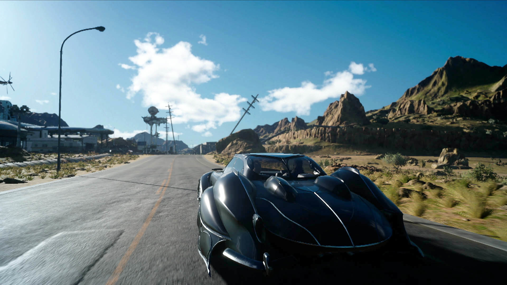 Regalia, Final Fantasy XV, Strada, Deserto, Cielo azzurro, Full HD, sfondo desktop