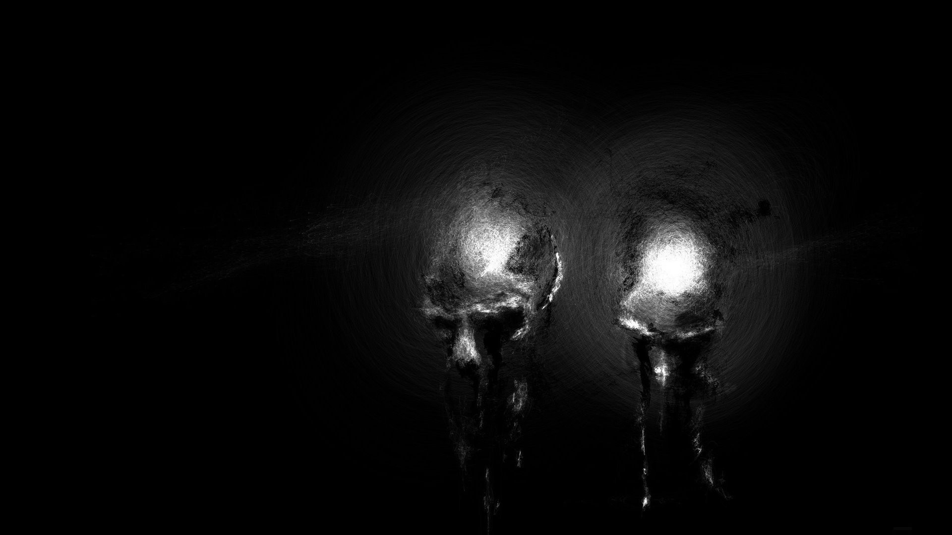 Teschi luminosi, Sfondo nero, Bianco e nero, 1920x1080, wallpaper desktop