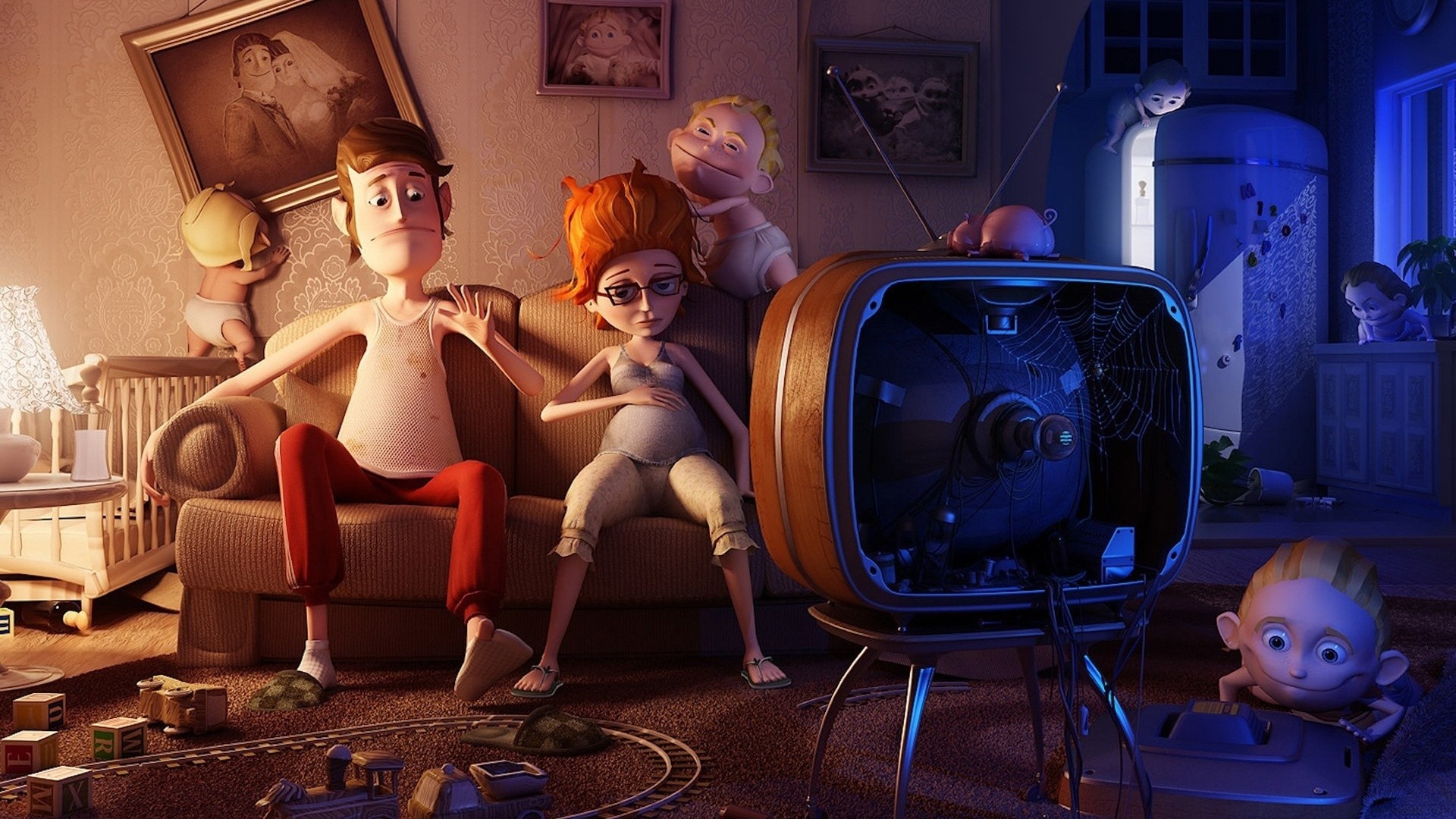 Famiglia, Televisore, Animazione 3D, Soggiorno, Full HD 1080p, sfondo desktop
