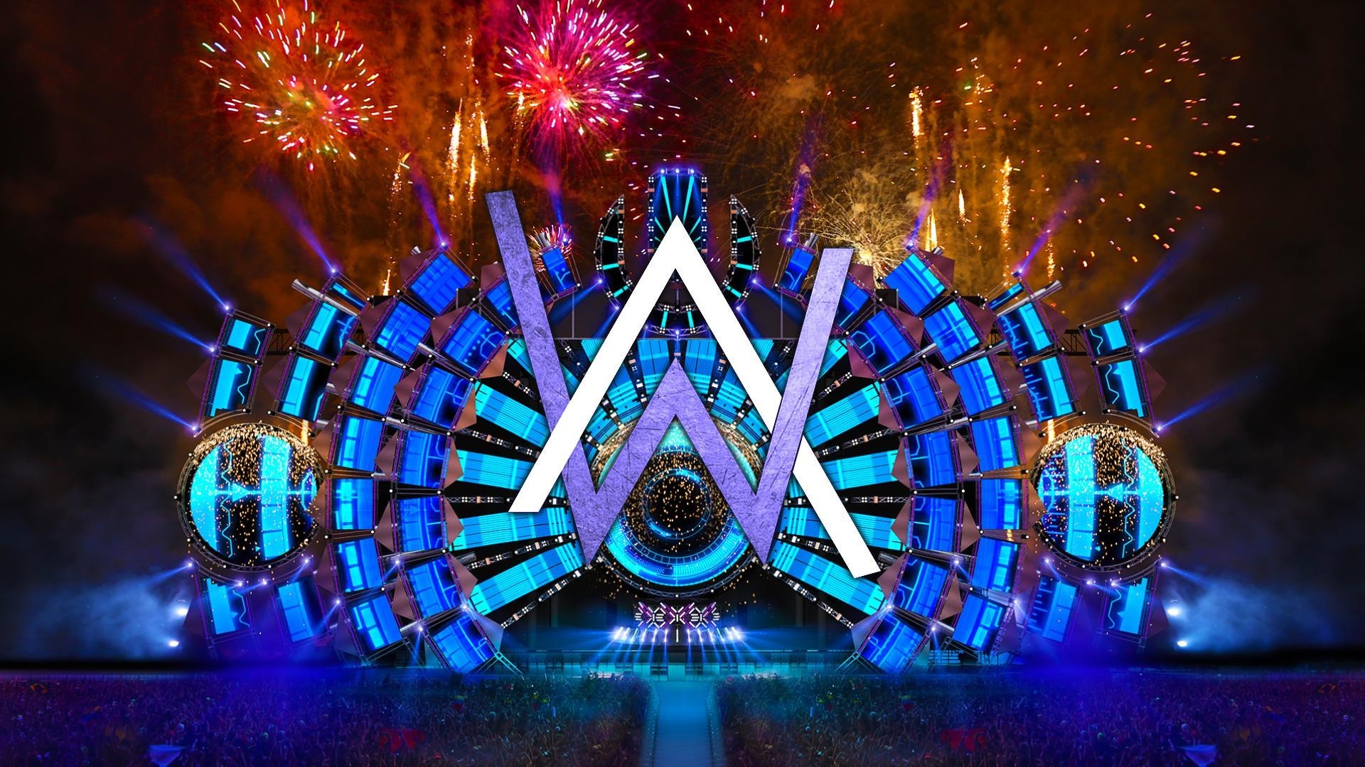 Alan Walker, Logo Alan Walker, Palco, Fuochi d'artificio, Musica elettronica, sfondo 1080p