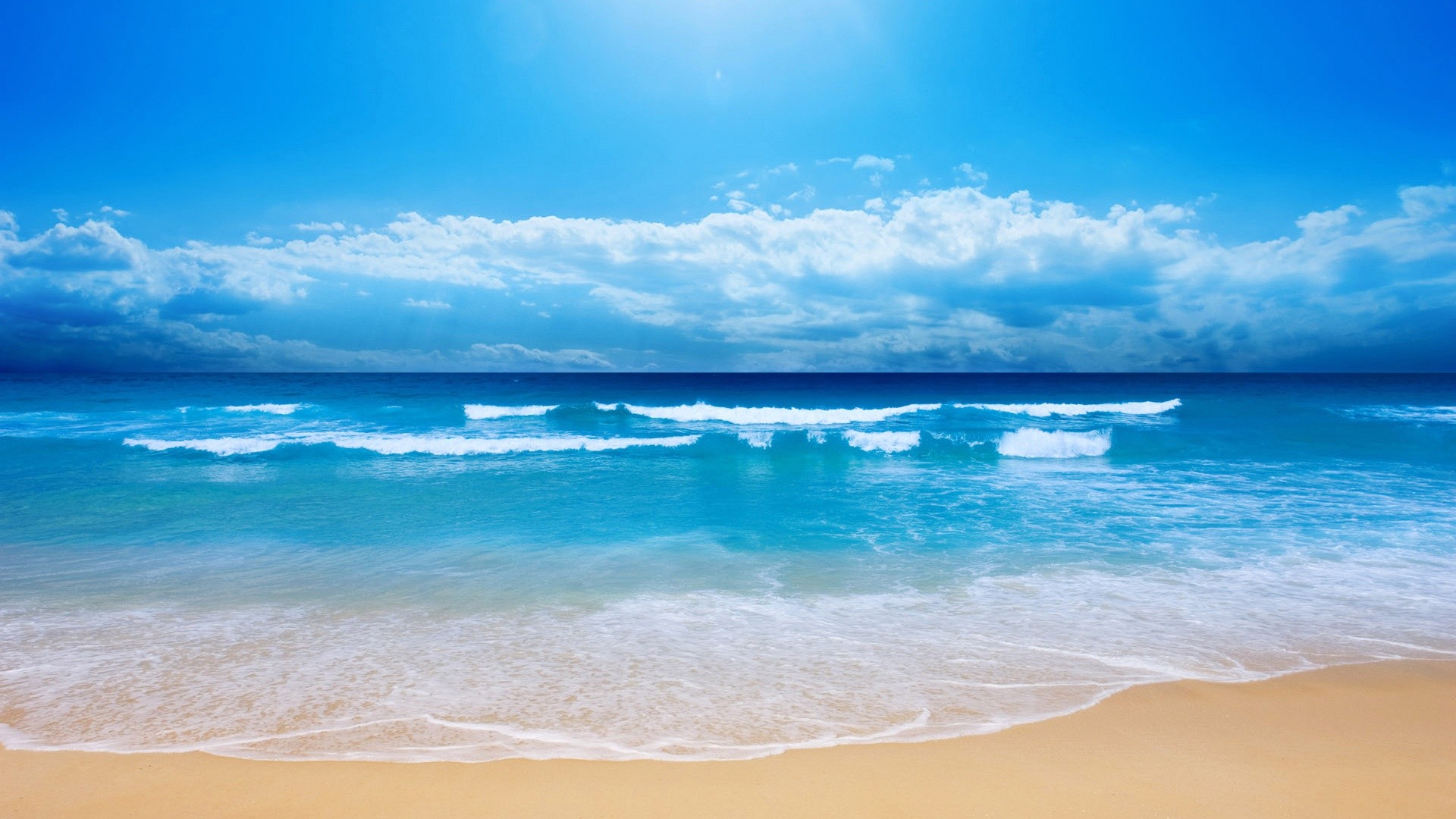 Onde, Spiaggia, Mare turchese, Cielo blu, Full HD, wallpaper desktop