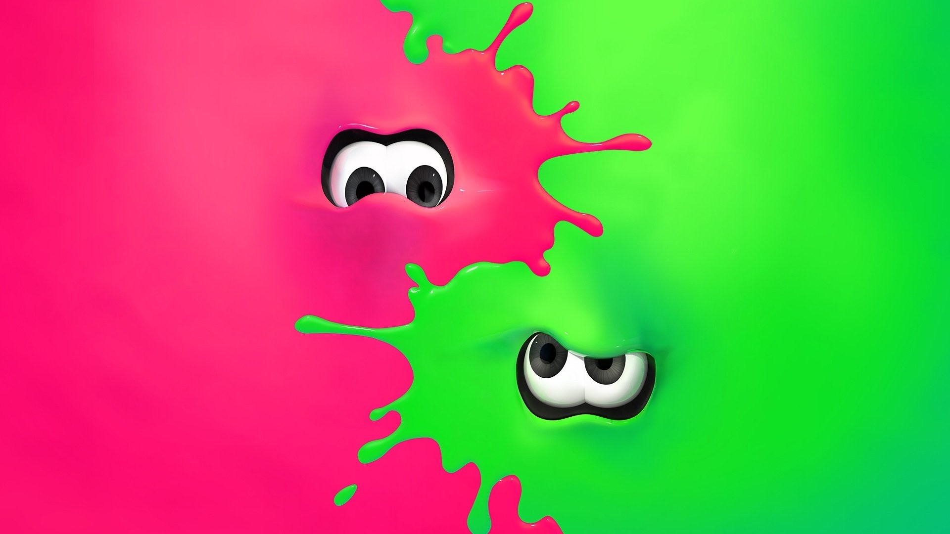 Splatoon, Inchiostro, Rosa, Verde, Occhi, Full HD, sfondo per PC e portatile