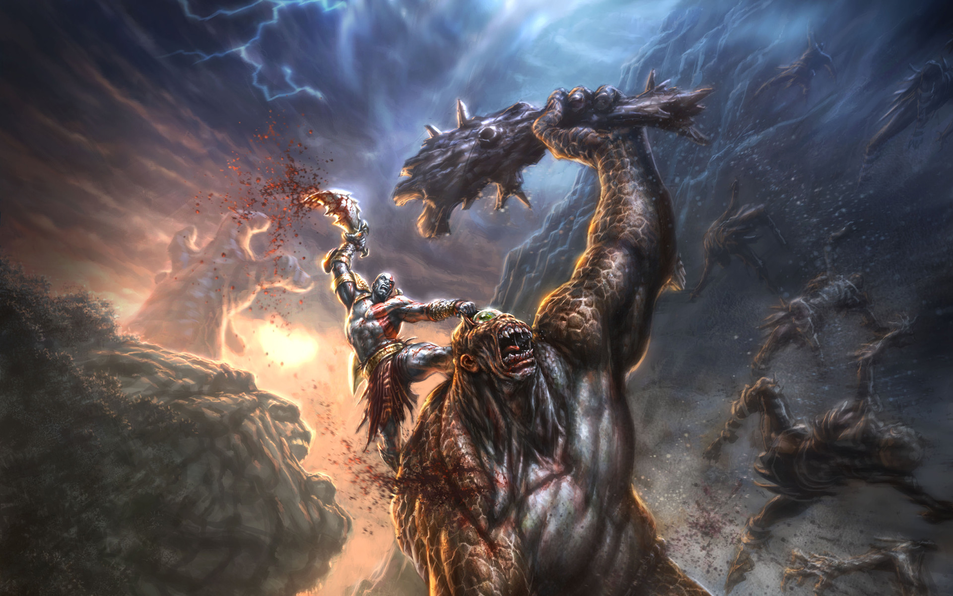Kratos, God of War III, Titano, Battaglia, Tempesta, 1920x1200, immagine di sfondo