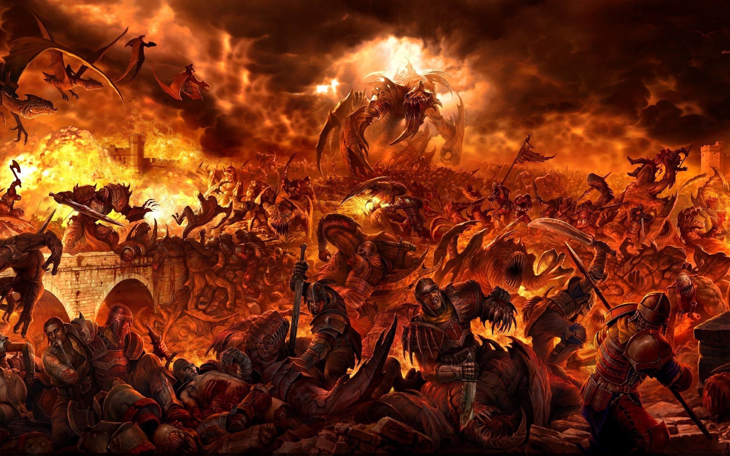 Inferno, Demoni, Battaglia, Fuoco, 2K, wallpaper per PC