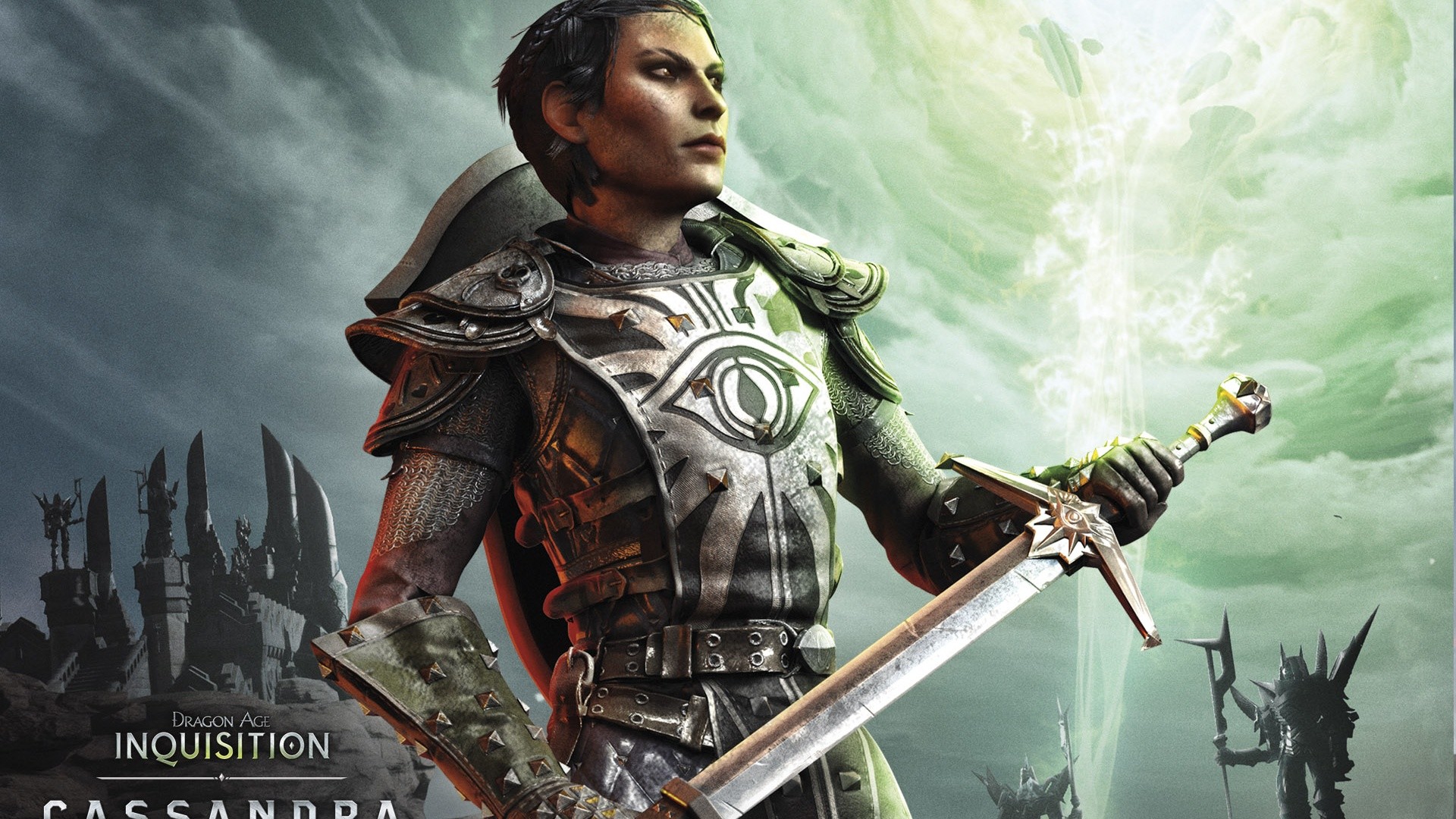 Cassandra Pentaghast, Dragon Age: Inquisition, Spada, Armatura, Full HD, sfondo Windows 11
