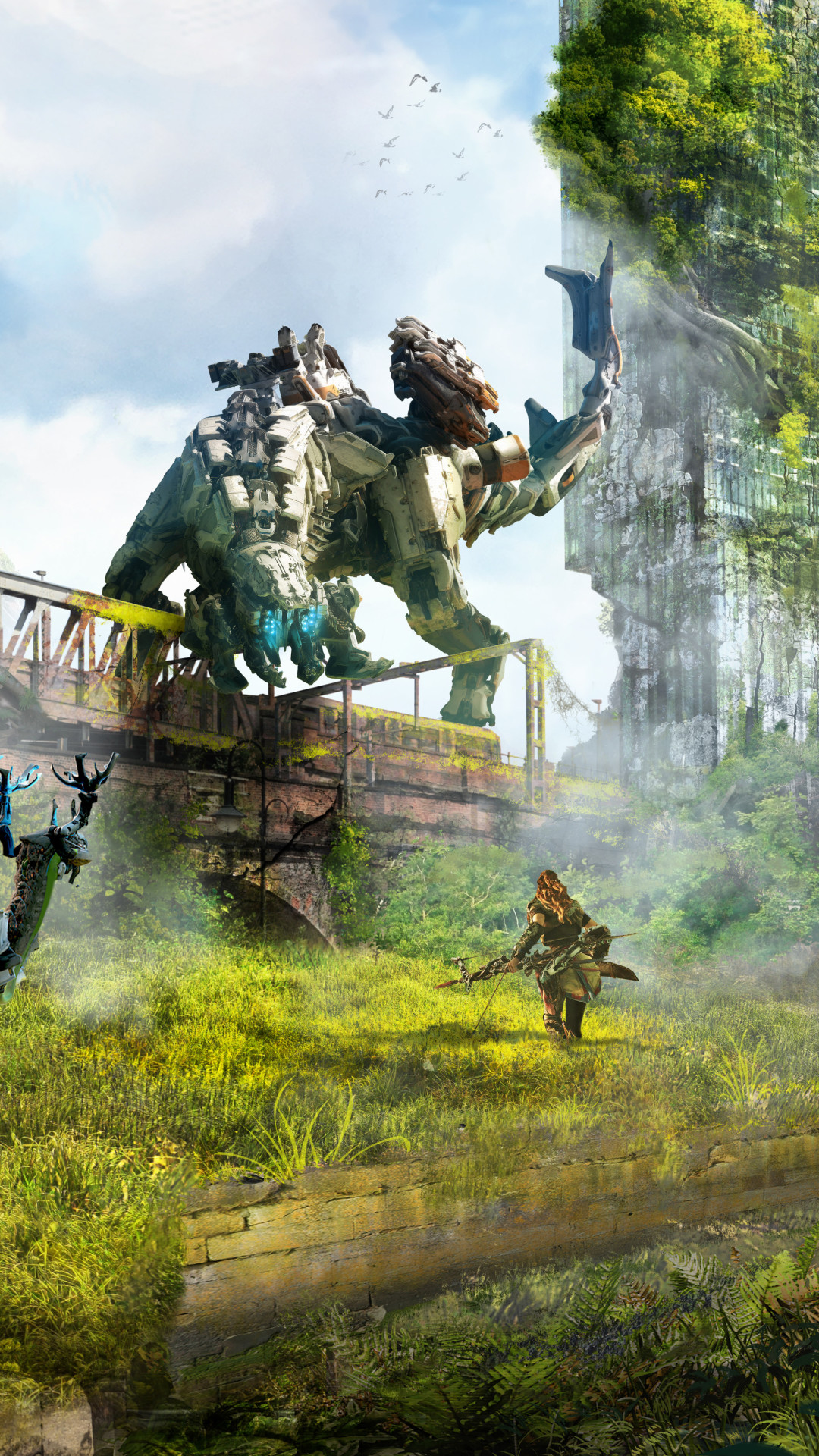 Aloy, Horizon Zero Dawn, Rovine, Macchina, sfondo per iPhone e Android