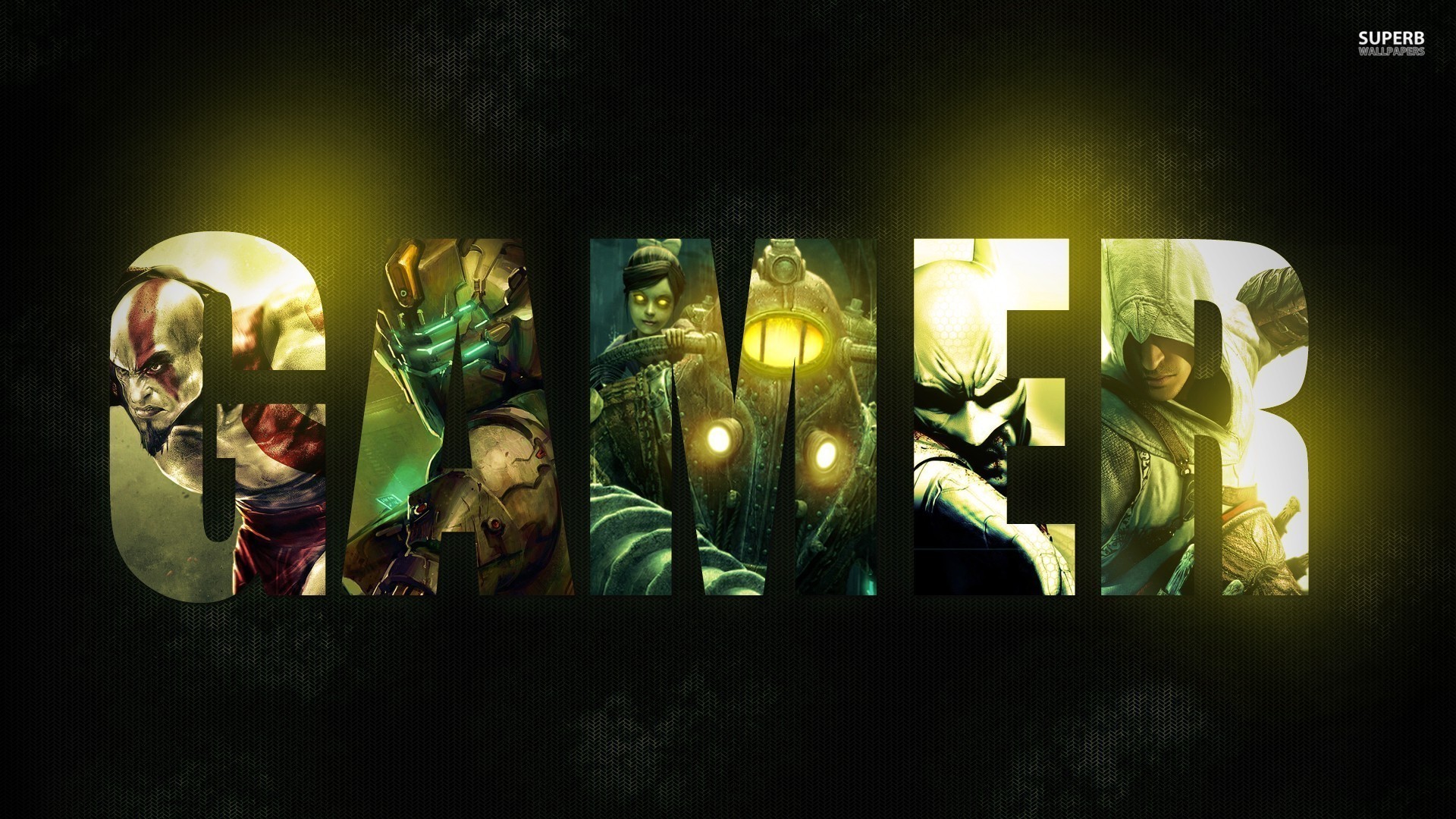 Gamer, Kratos, Dead Space, BioShock, Tipografia, Full HD, sfondo per portatile