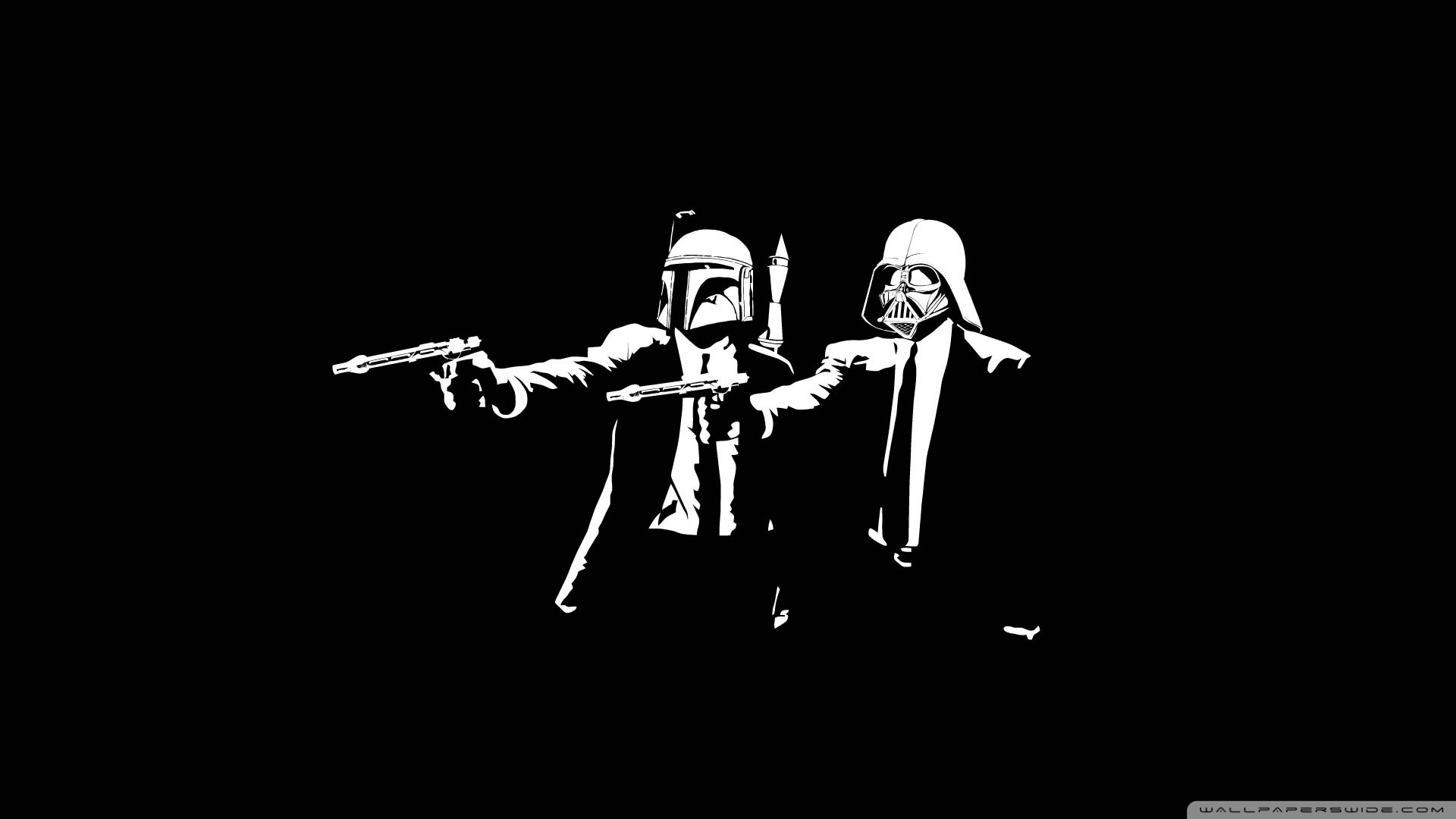 Pulp Fiction, Boba Fett, Darth Vader, Parodia, Sfondo nero, 16:9 Full HD, wallpaper widescreen