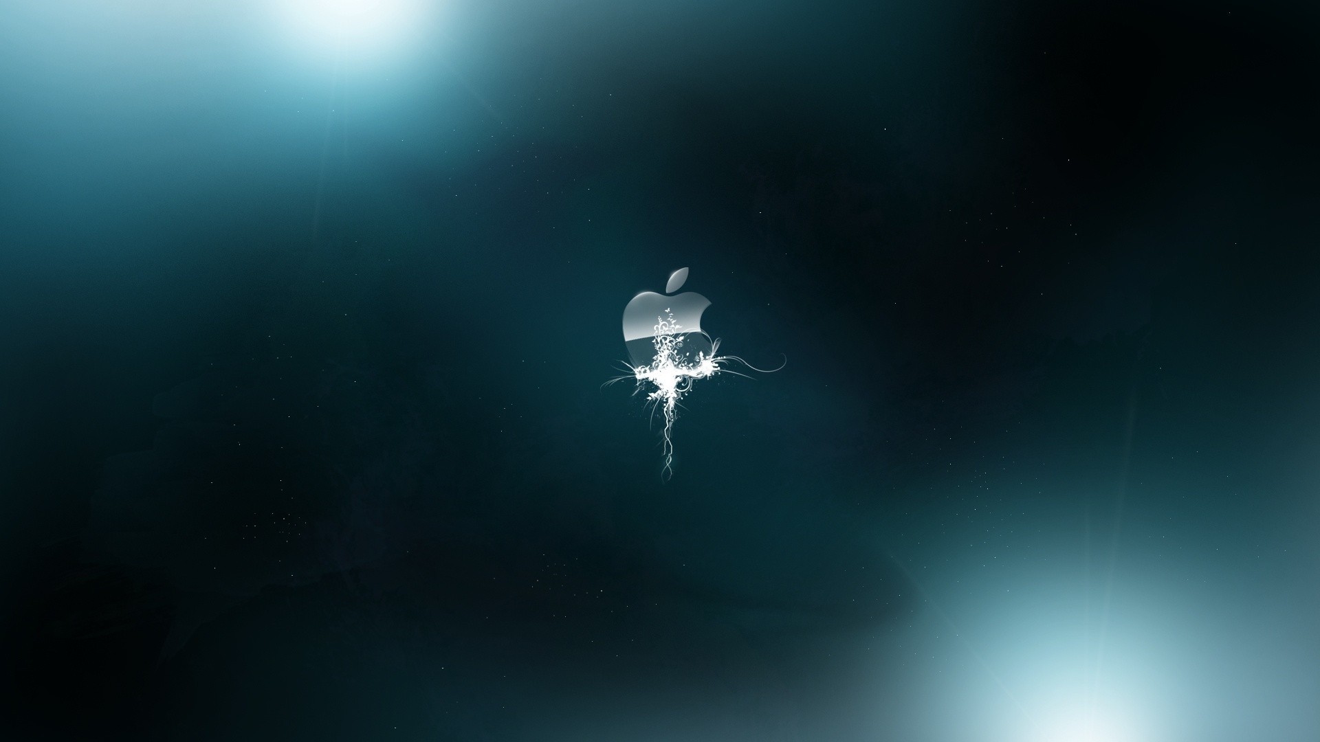 Logo Apple, Sfondo blu scuro, Luce, 1920x1080, wallpaper desktop