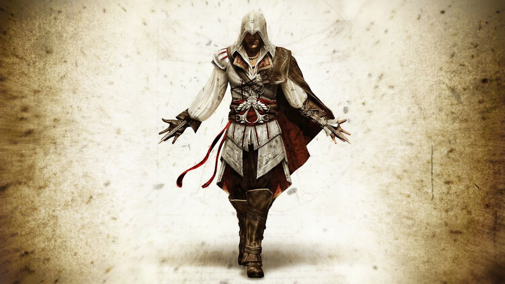 Ezio Auditore, Assassin's Creed II, Lame celate, Pergamena, Seppia, sfondo Full HD per PC