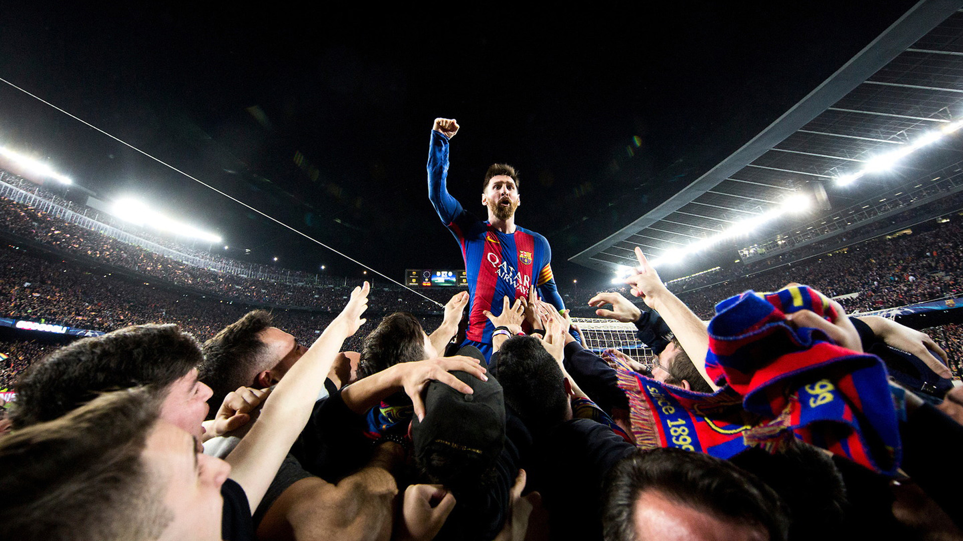 Lionel Messi, FC Barcelona, Festeggiamenti, Tifosi, Stadio, Full HD 1080p, sfondo desktop