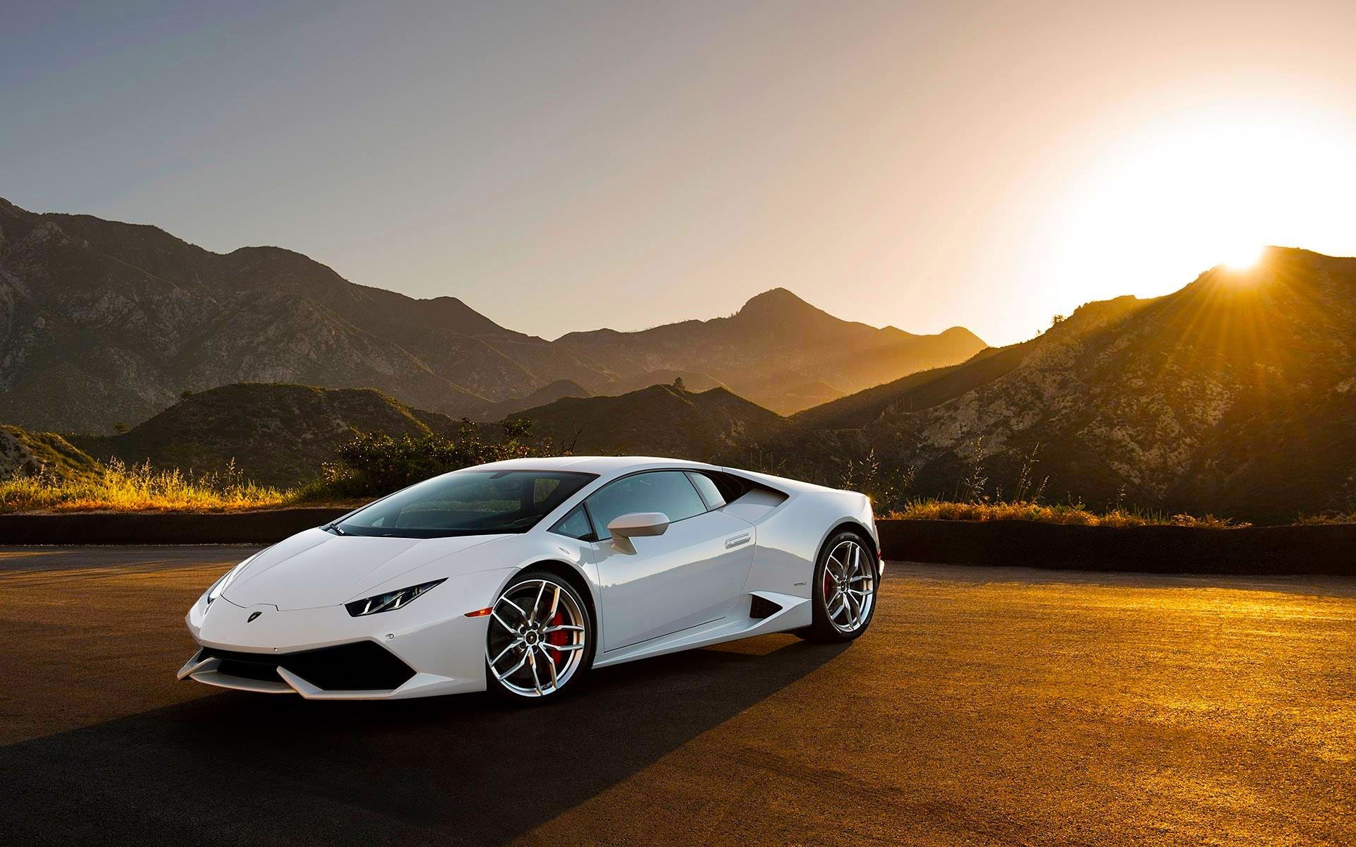 Lamborghini Huracán, Bianco, Tramonto, Montagne, 1920x1200, sfondo MacBook Pro
