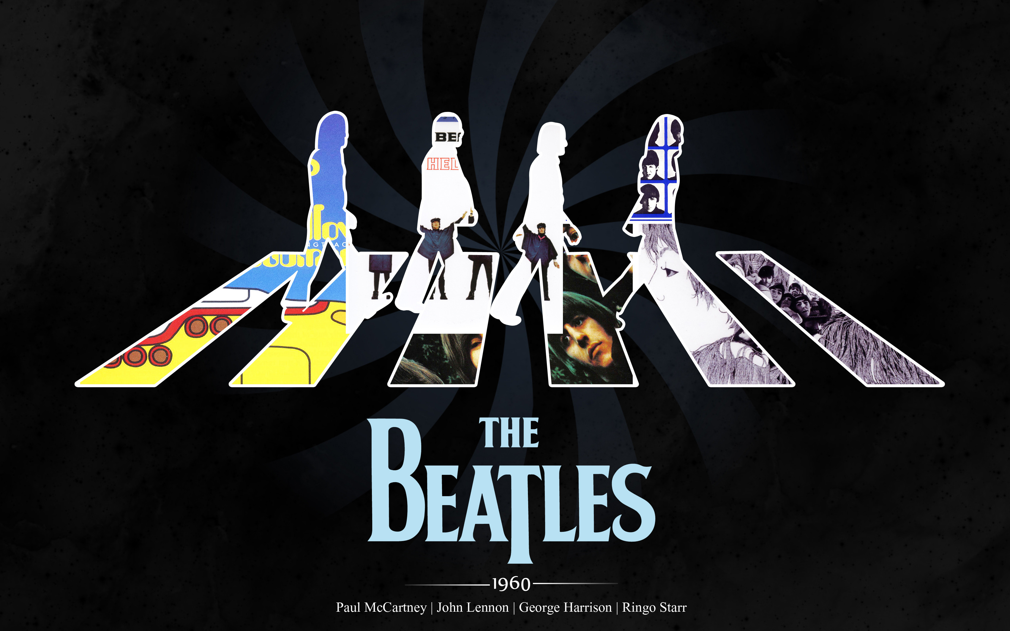 The Beatles, Abbey Road, Copertine album, Sfondo nero, 2K, wallpaper per computer