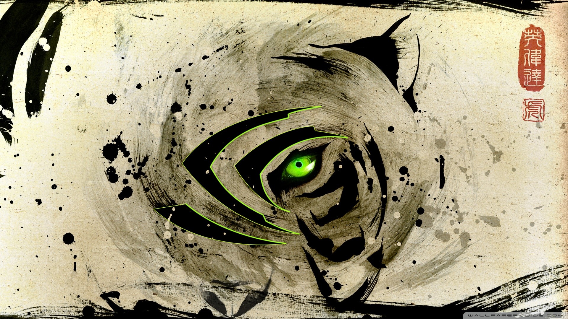 Logo Nvidia, Nvidia, Inchiostro, Pittura a pennello, Occhio, 1920x1080, sfondo per PC