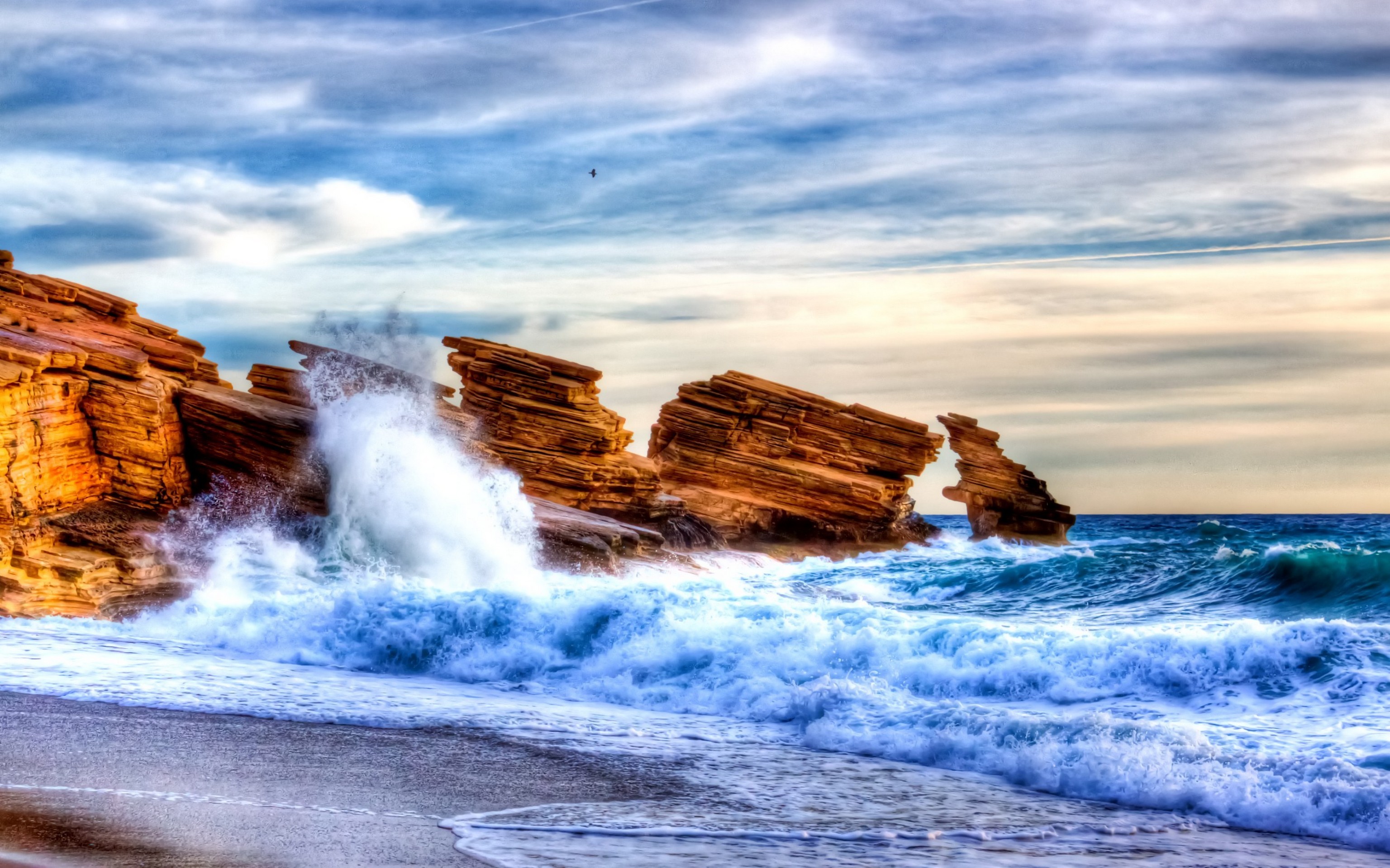 Onde, Scogliera, Mare, HDR, sfondo per il tuo cellulare
