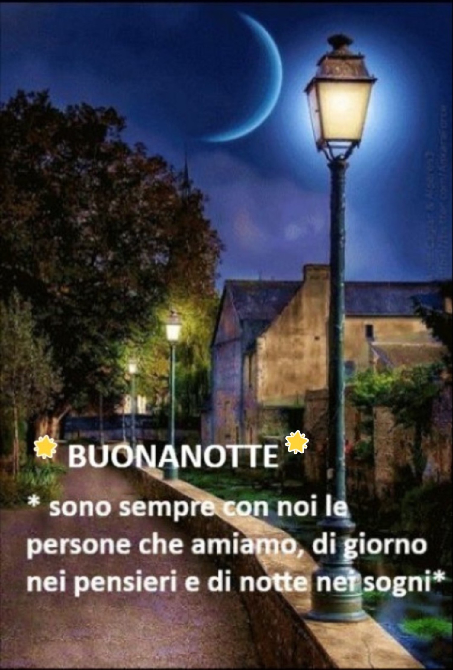 Buonanotte, Frase, Lampione, Luna, Notte, QHD+, wallpaper per tablet