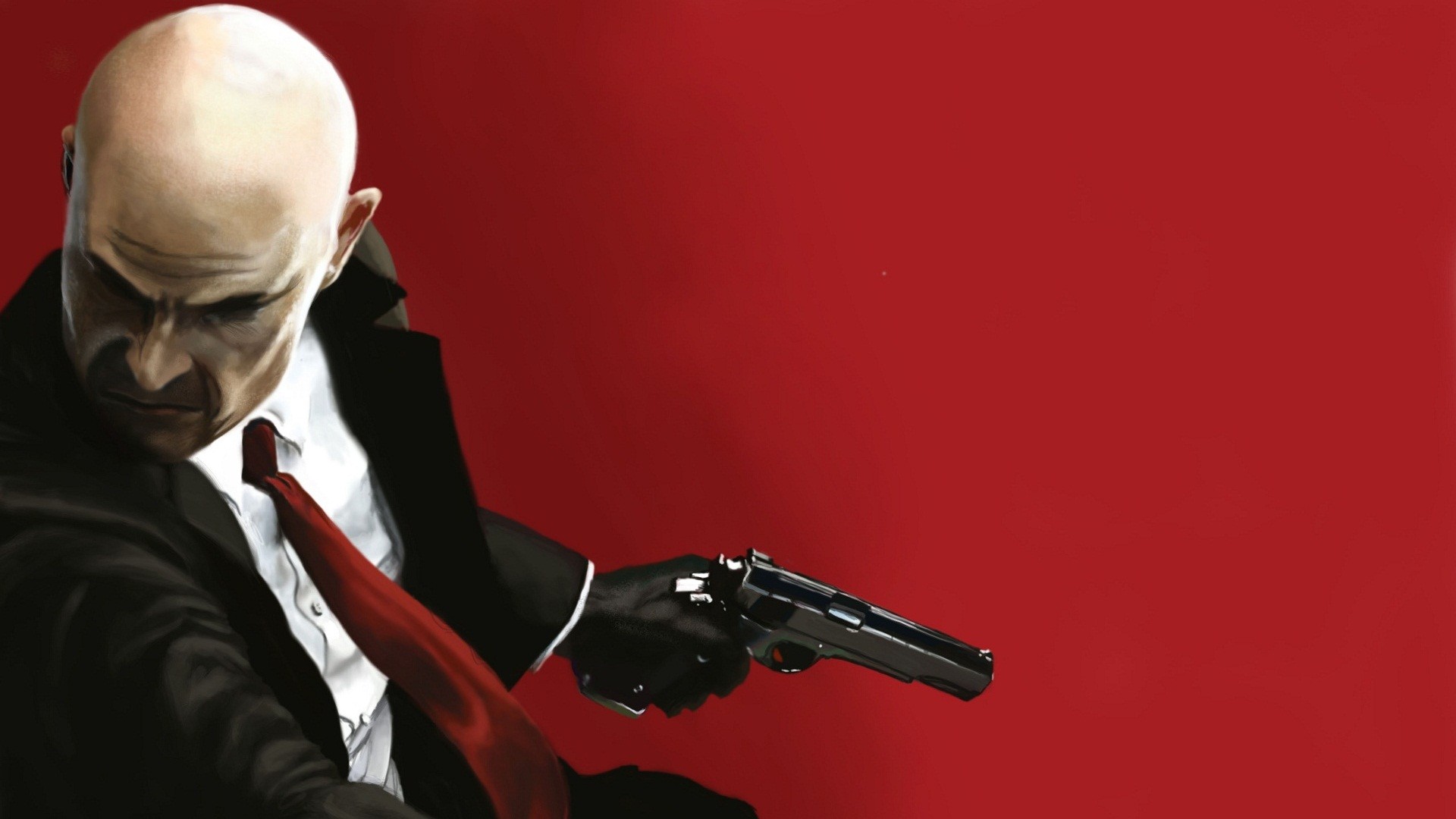 Hitman: Absolution, Agente 47, Revolver, Sfondo rosso, Full HD, wallpaper desktop