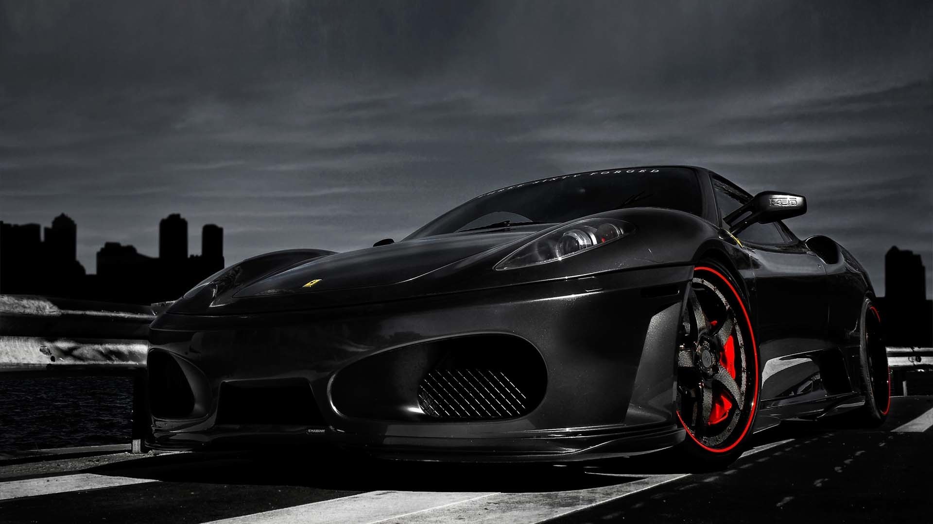 Ferrari F430, Nero opaco, Skyline, 1920x1080, wallpaper desktop