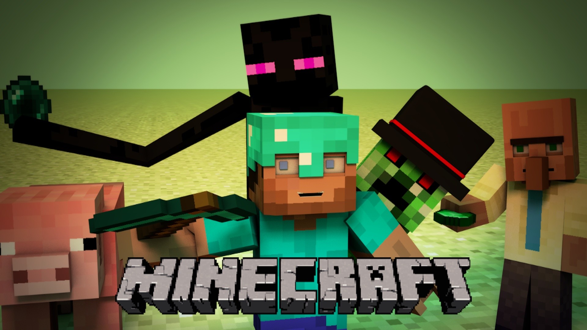 Steve, Enderman, Villico, Maiale, Minecraft, Logo, Full HD, sfondo per PC e portatile