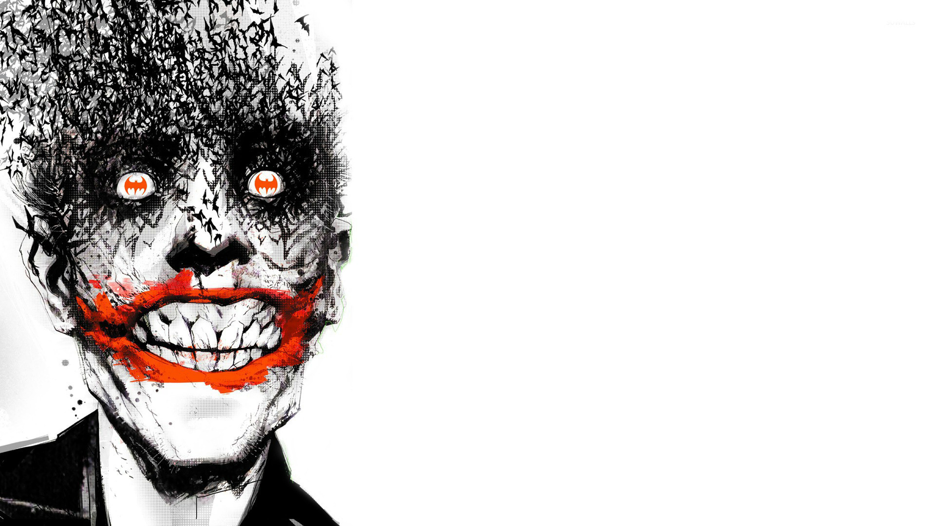 Joker, Fumetto, Sorriso inquietante, Bianco e nero, Illustrazione, sfondo desktop Full HD