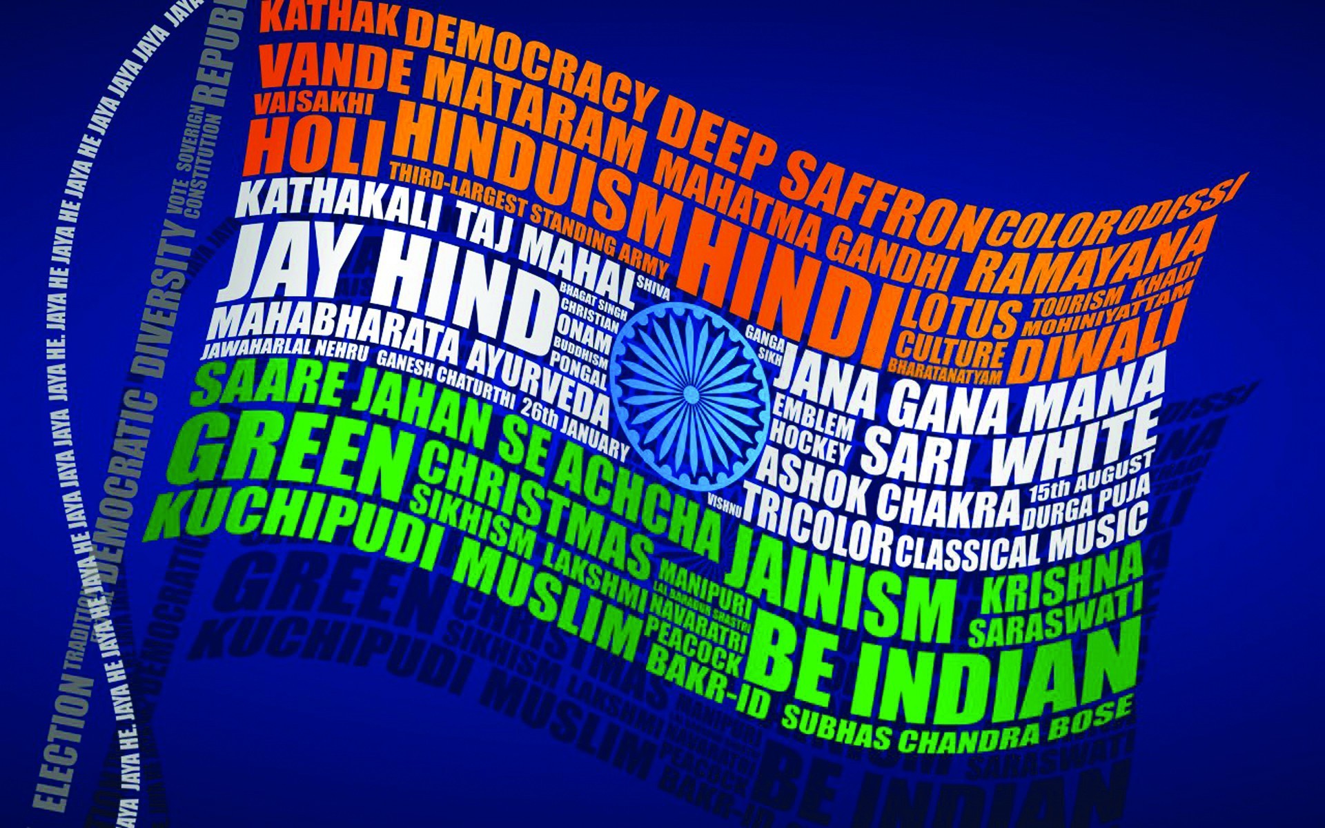 Bandiera dell'India, Tipografia, Jai Hind, Blu, 1920x1200, sfondo per PC