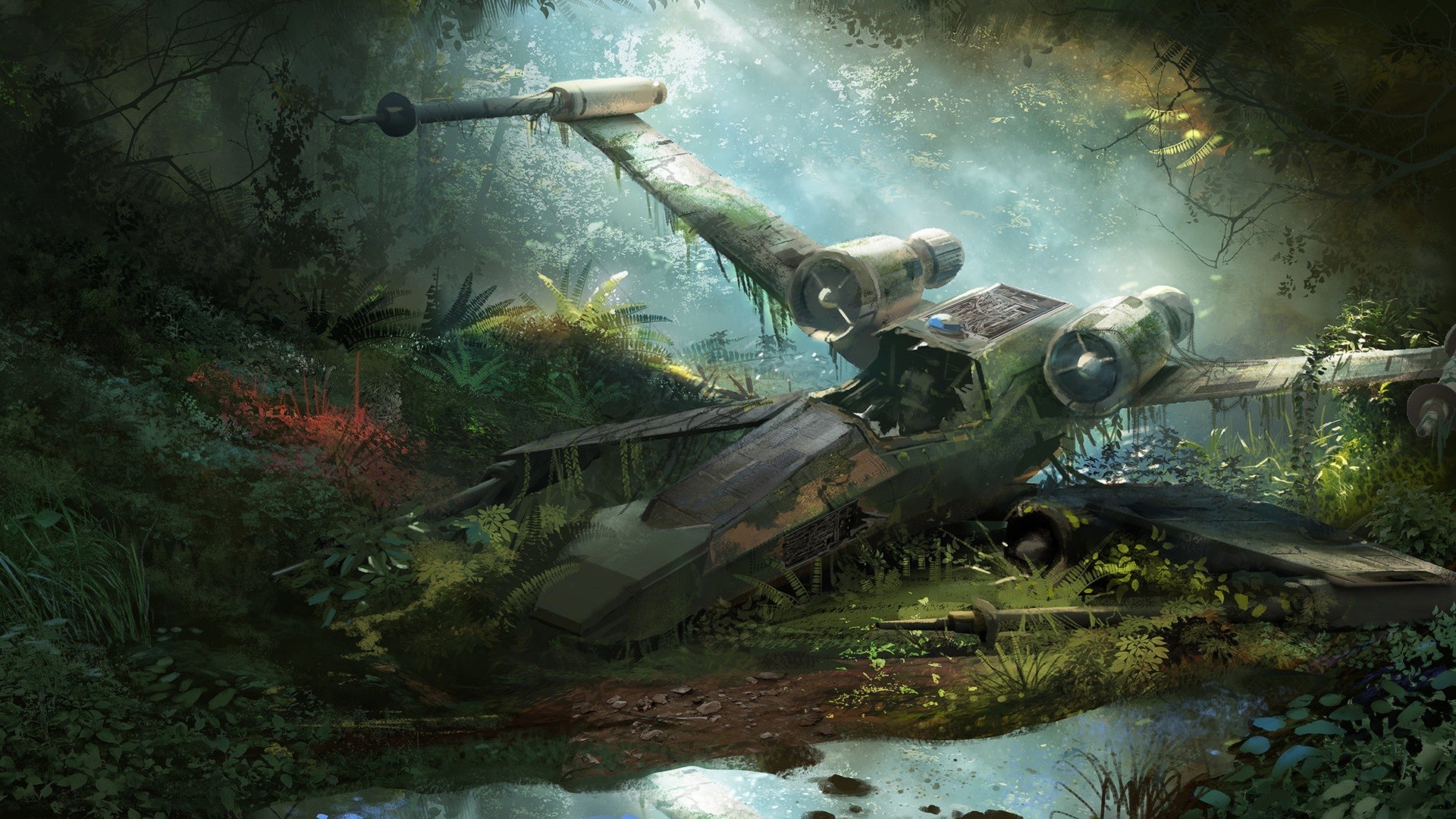 X-wing, Dagobah, Palude, Concept art, 16:9 Full HD, sfondo widescreen