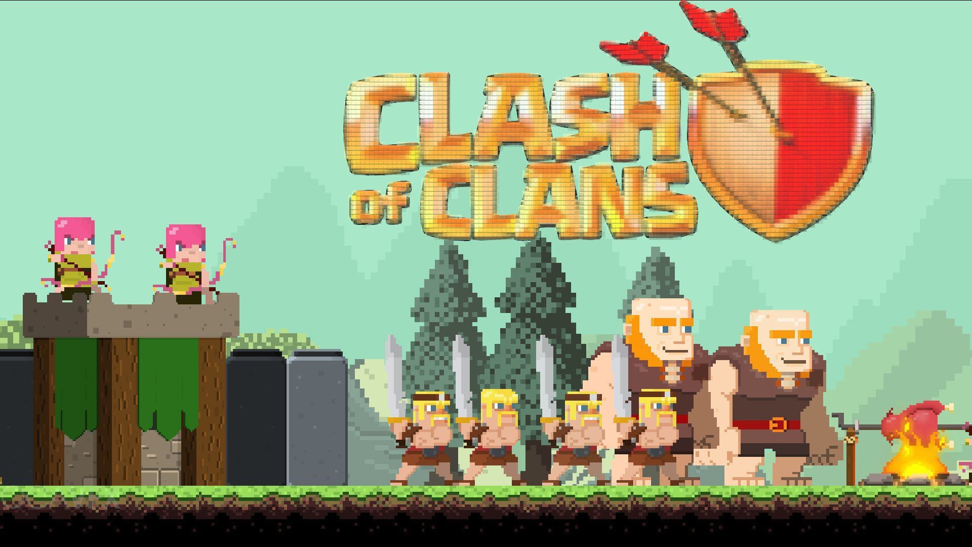 Clash of Clans, Pixel art, Barbaro, Arciera, Logo, 1920x1080, sfondo per PC