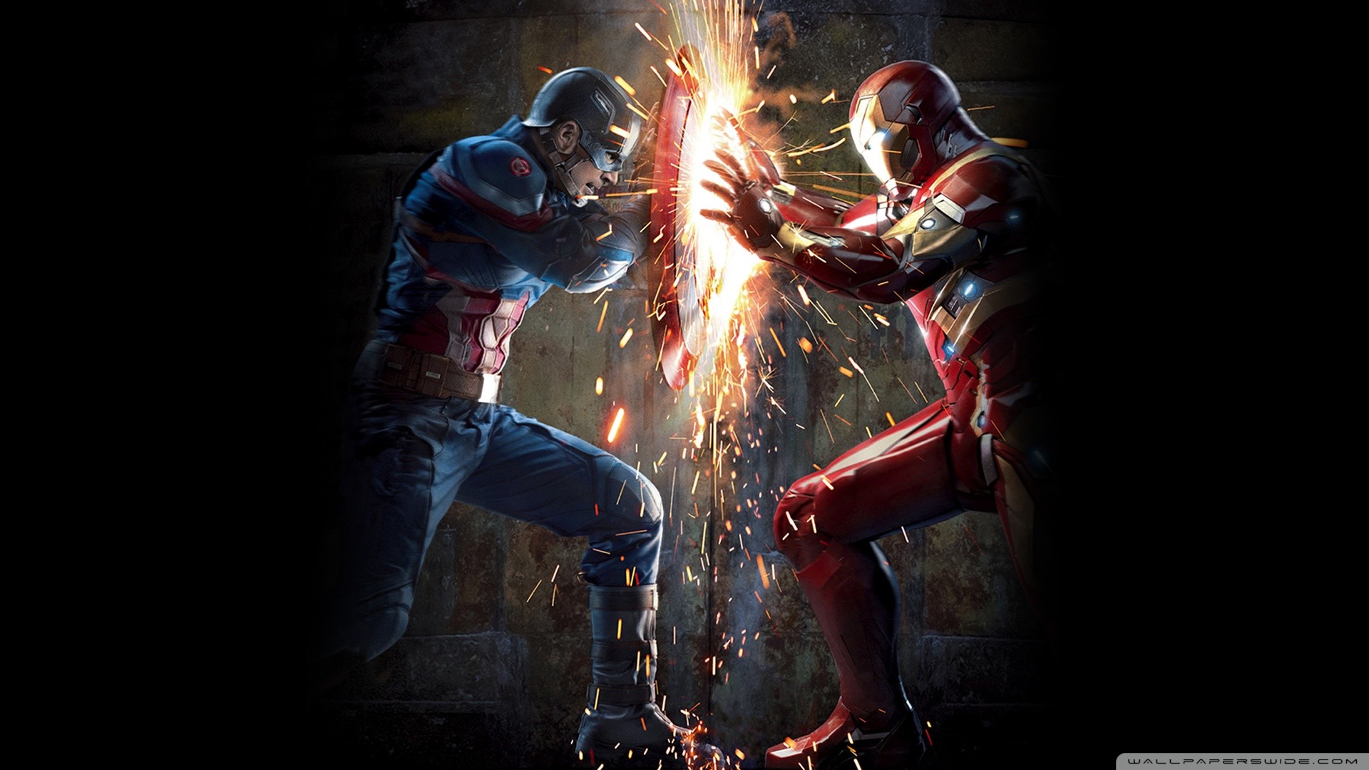 Captain America, Iron Man, Captain America: Civil War, Scintille, Sfondo nero, wallpaper Full HD