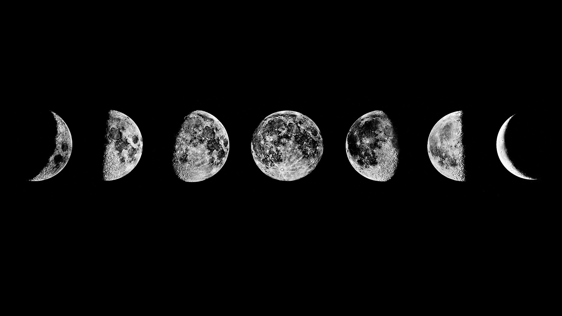 Fasi lunari, Luna, Sfondo nero, Full HD, wallpaper per PC