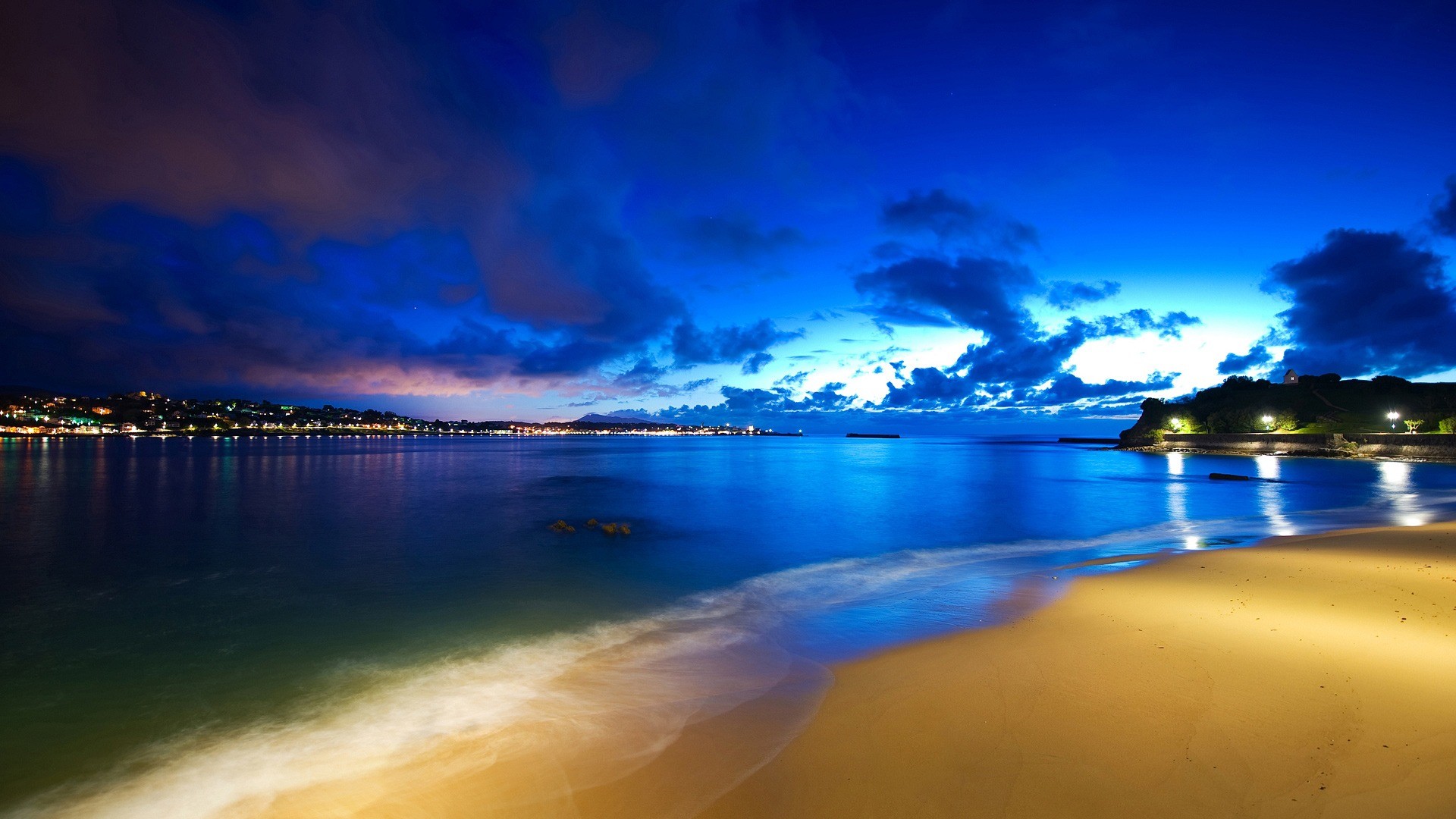 Spiaggia, Notte, Mare, Blu, 1920x1080, immagine di sfondo