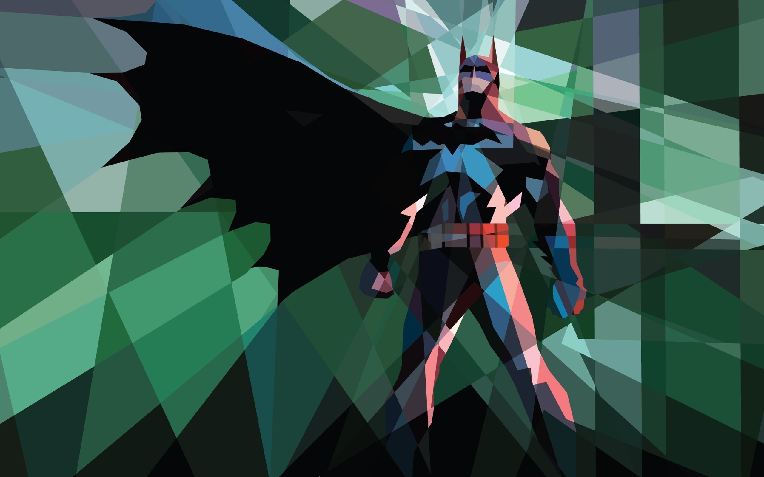 Batman, Low poly, Arte geometrica, Verde, 2K, sfondo per portatile