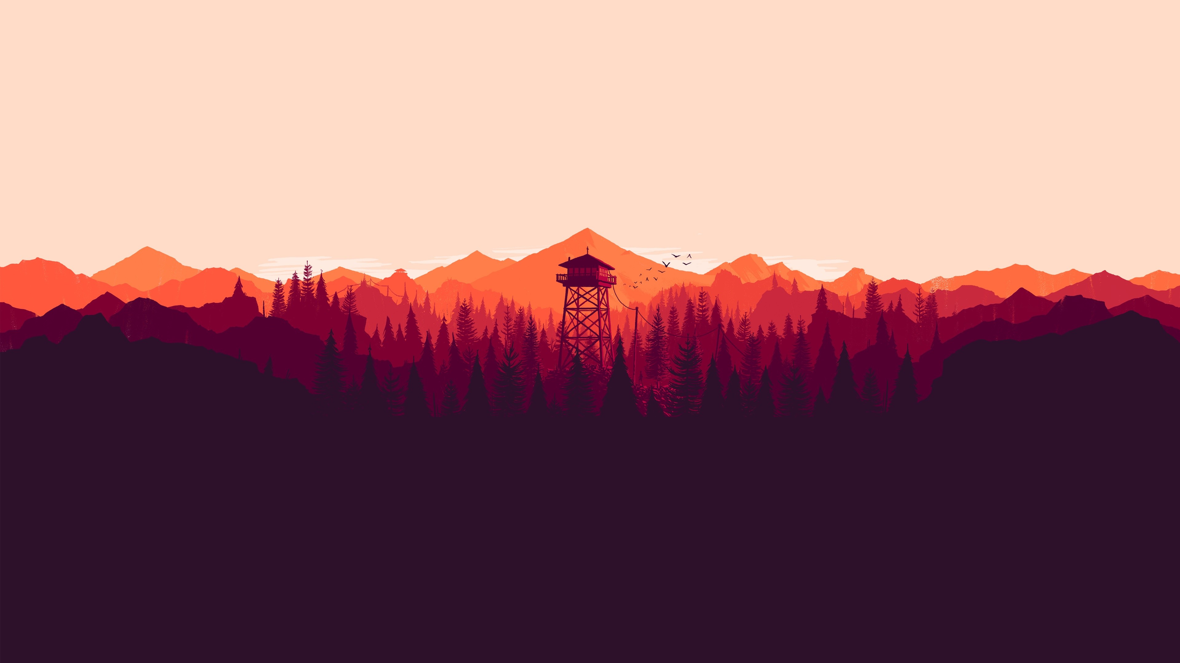 Firewatch, Torre di avvistamento, Foresta, Cielo pesca, Minimalismo, 4K Ultra HD