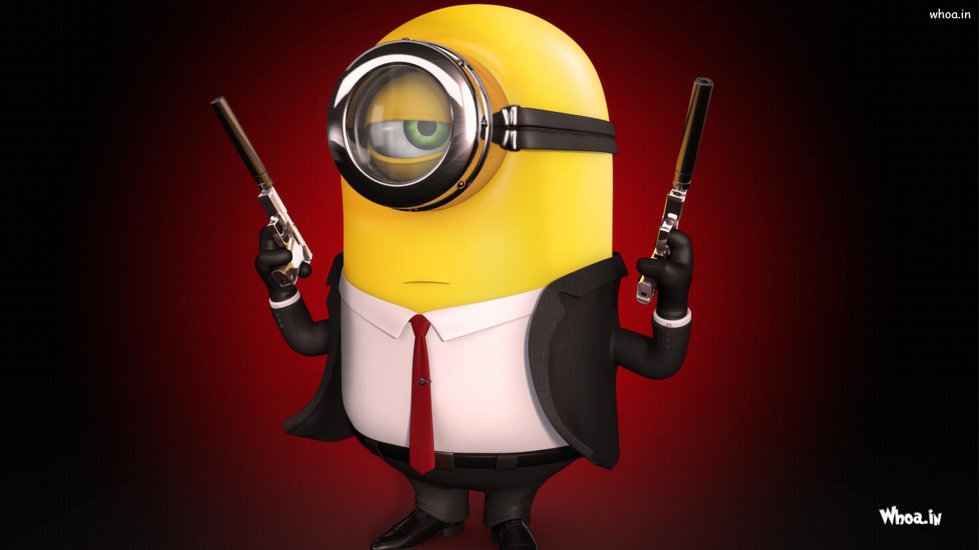 Minions, Hitman, Pistole, Sfondo rosso, Full HD, wallpaper per computer