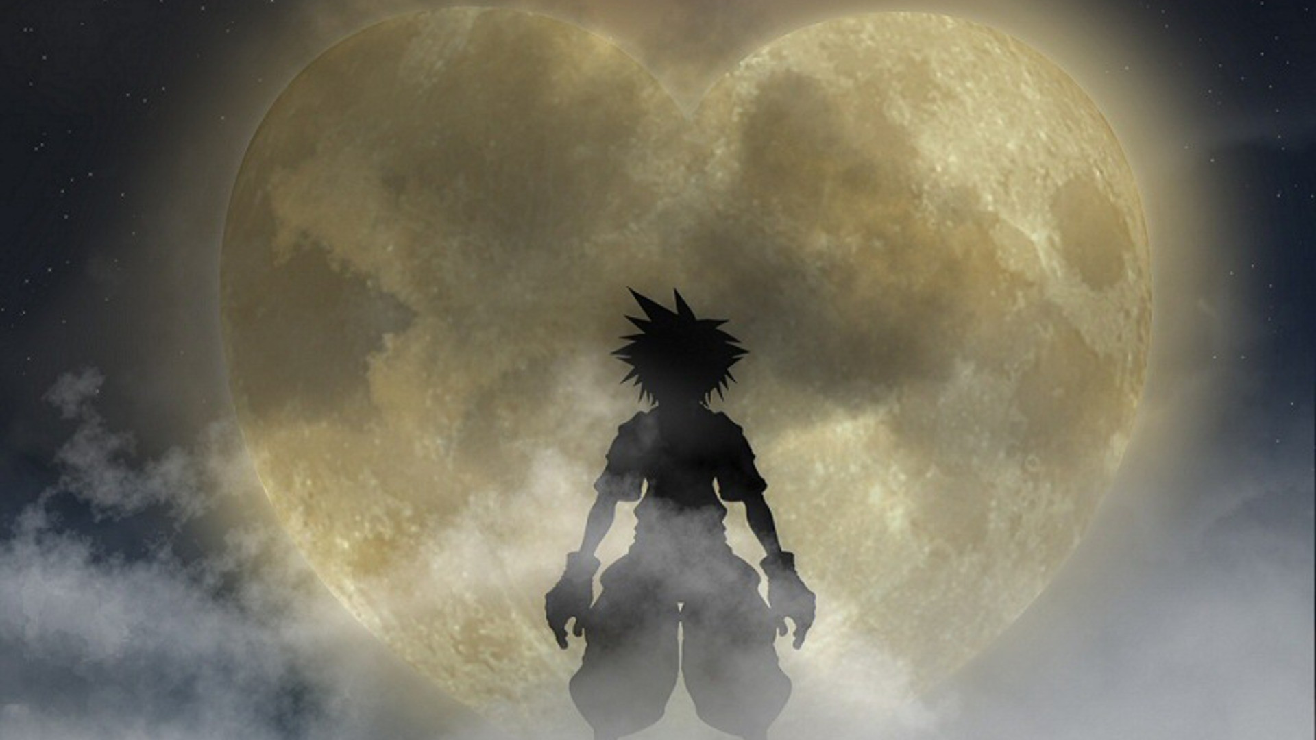 Sora, Kingdom Hearts, Luna a forma di cuore, Silhouette, Nebbia, sfondo desktop 1080p