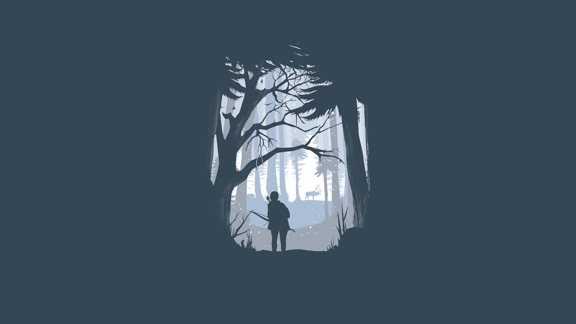 The Last of Us, Silhouette, Foresta, Minimalista, Blu grigio, Full HD, wallpaper per PC