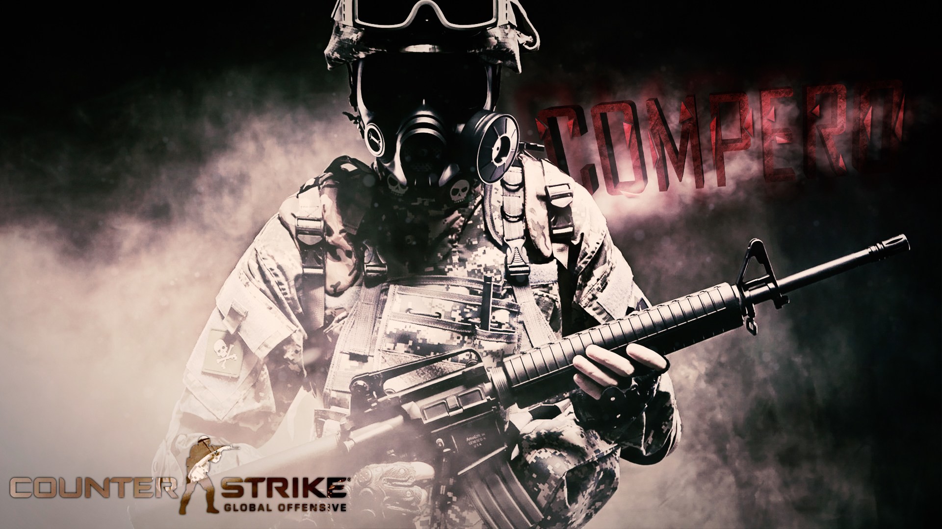Counter-Strike: Global Offensive, Antiterrorista, Maschera antigas, Fucile, sfondo widescreen Full HD