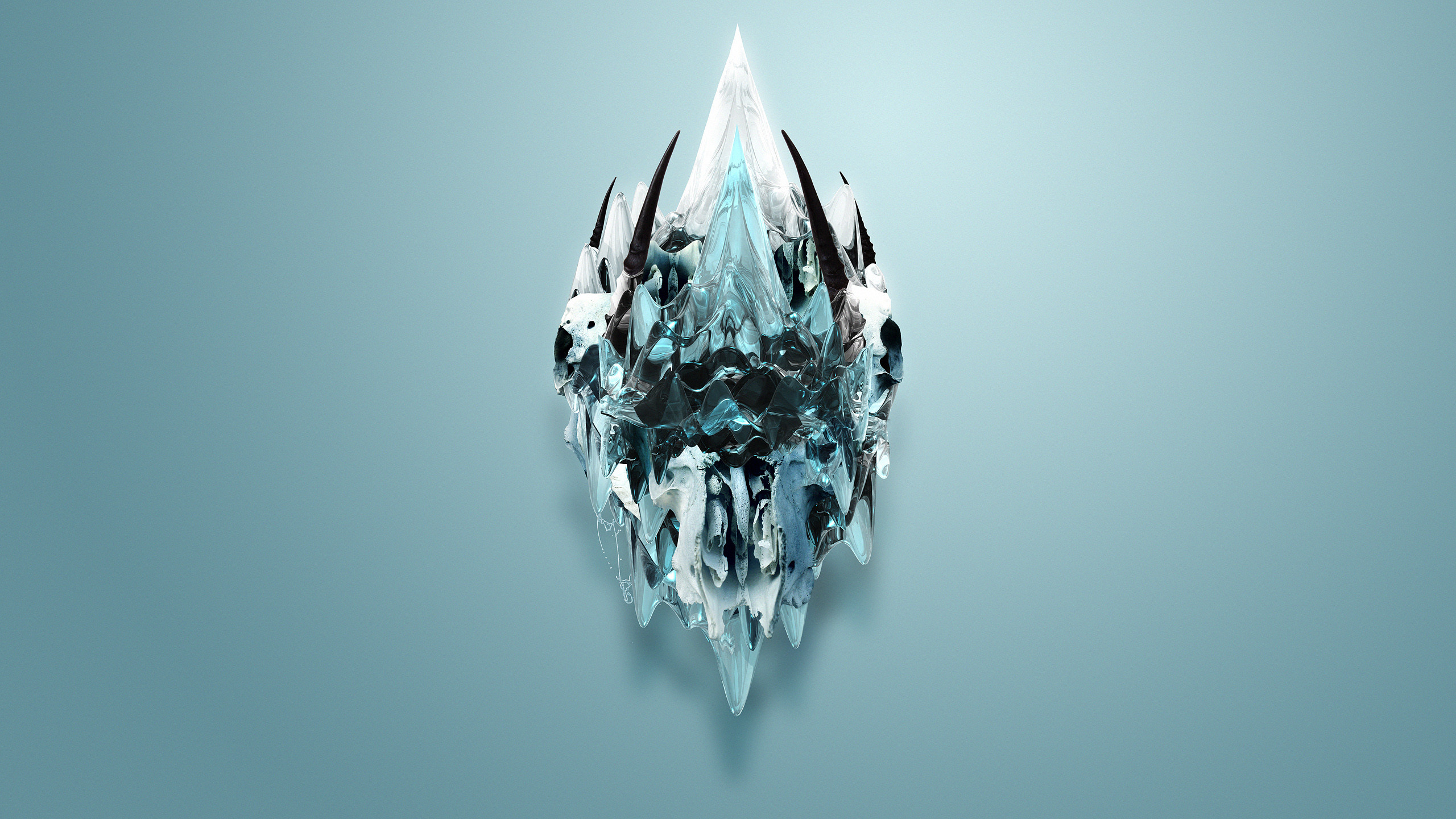 Cristallo, Astratto, Sfondo azzurro, Justin Maller, 2K, wallpaper desktop
