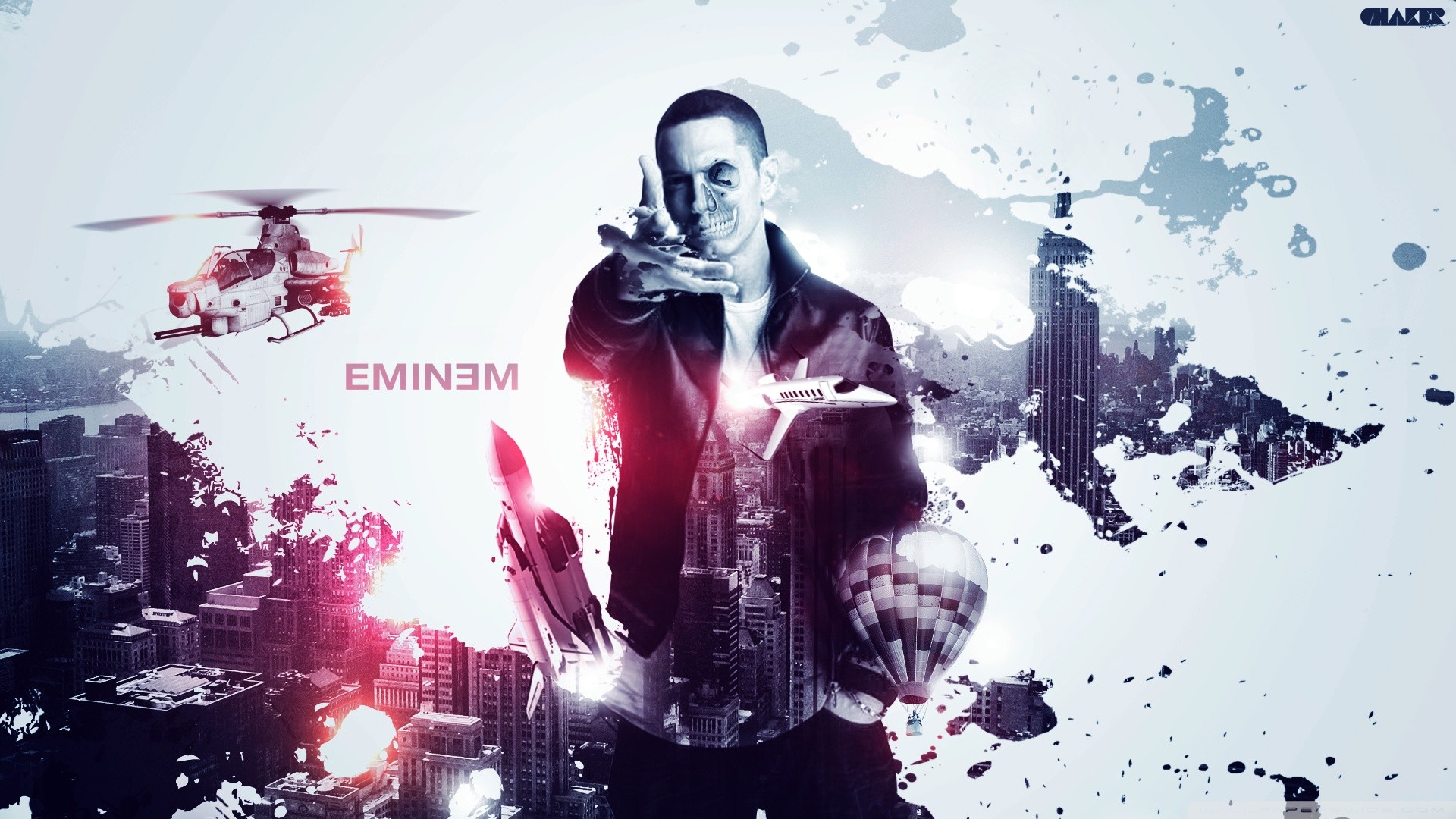 Eminem, Logo, Elicottero, Città, Arte digitale, Full HD, sfondo Windows 11