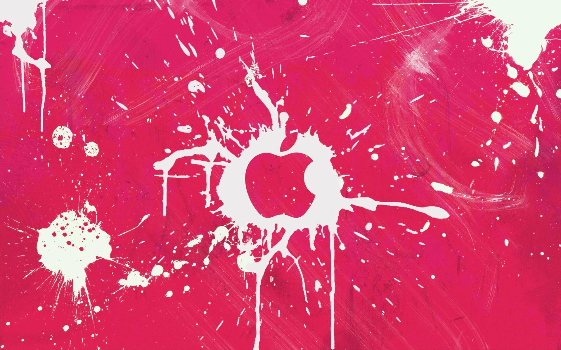 Logo Apple, Schizzi di vernice, Rosa, Full HD, sfondo per PC